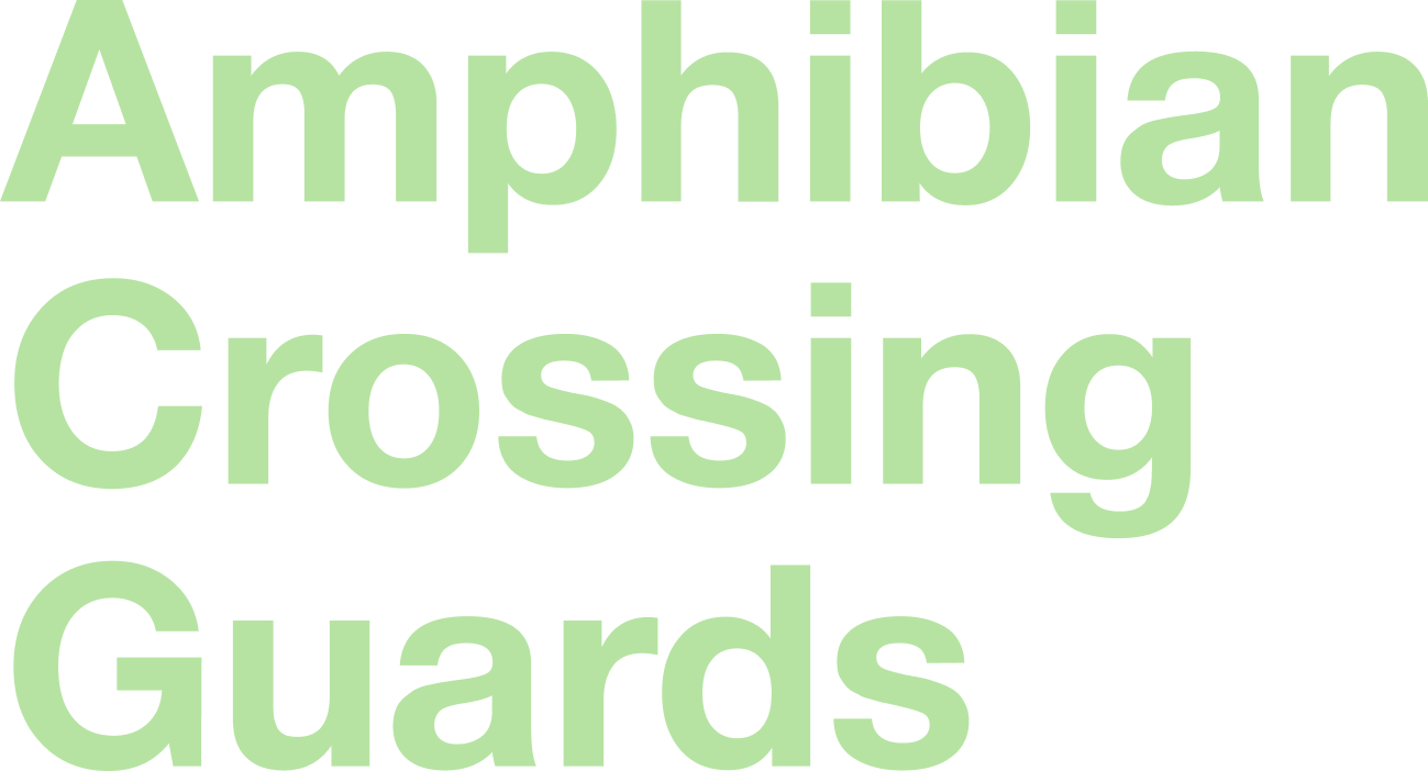 Text in green reading "Amphibian Crossing Guards" on a black background.