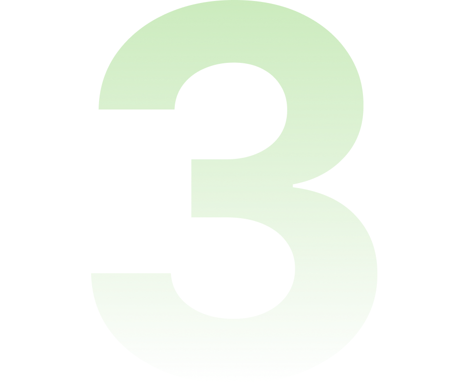 A large black number '3' outlined with light green.
