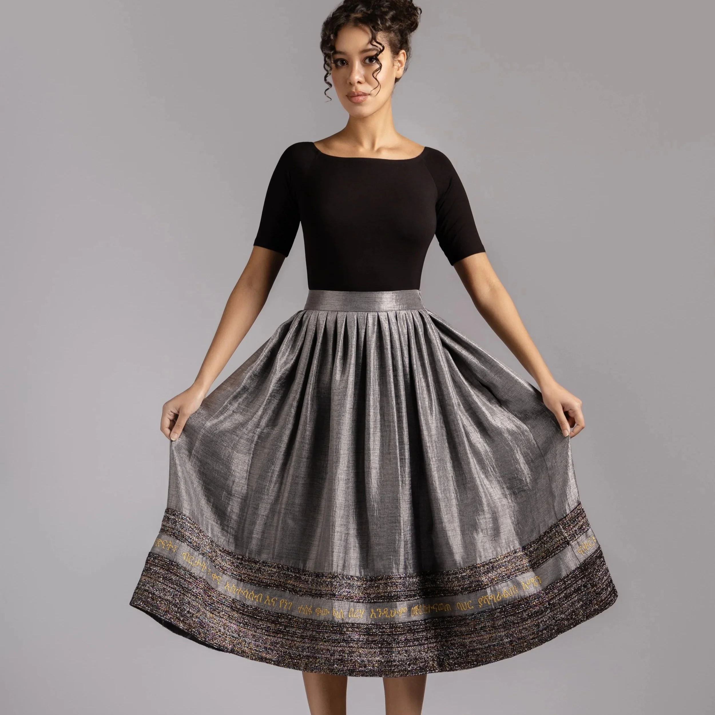Gelila – Grey Pleated Midi Skirt