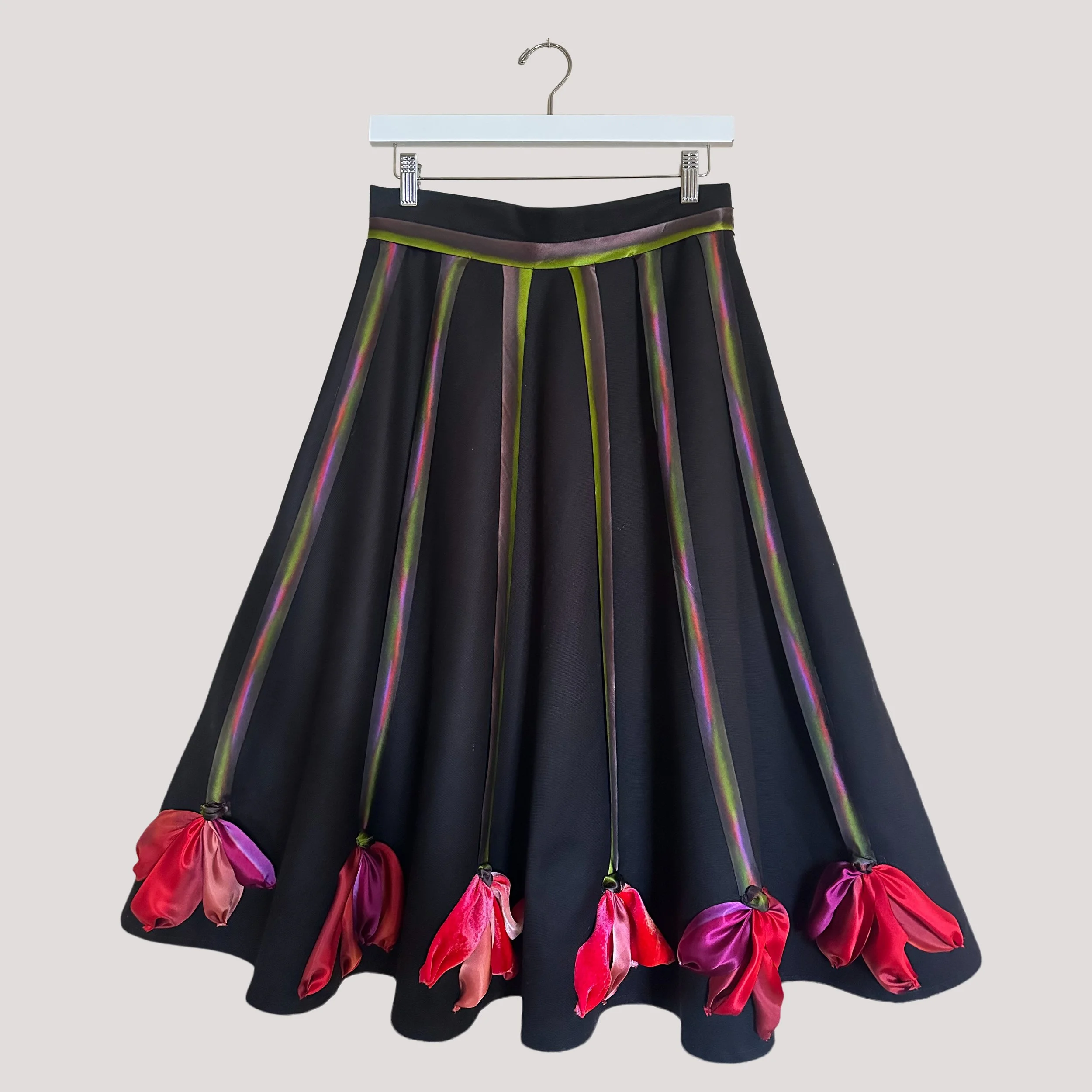 Ana – Black A-Line Midi Skirt with Silk Details