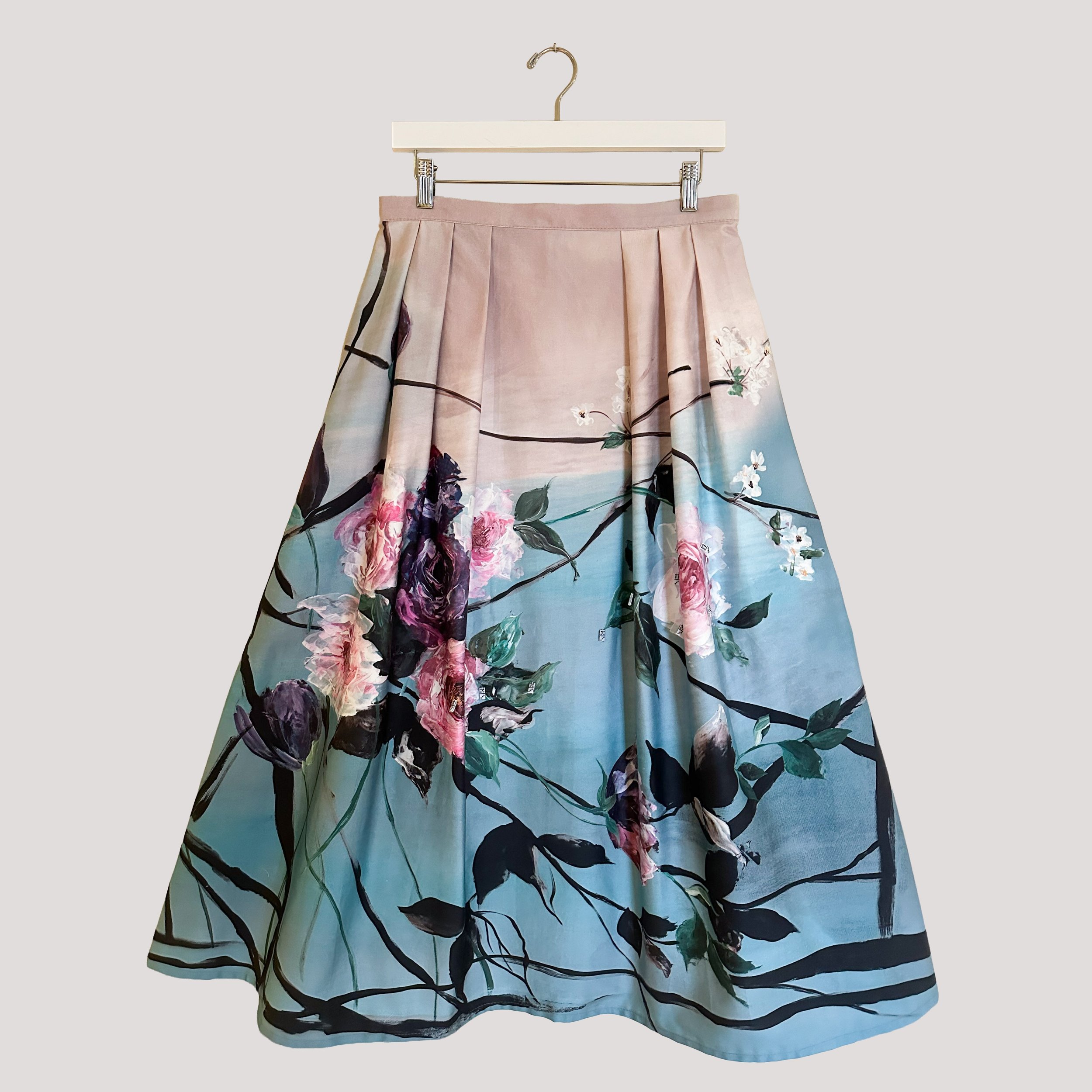 María - Aquarelle Floral Pleated Midi Skirt