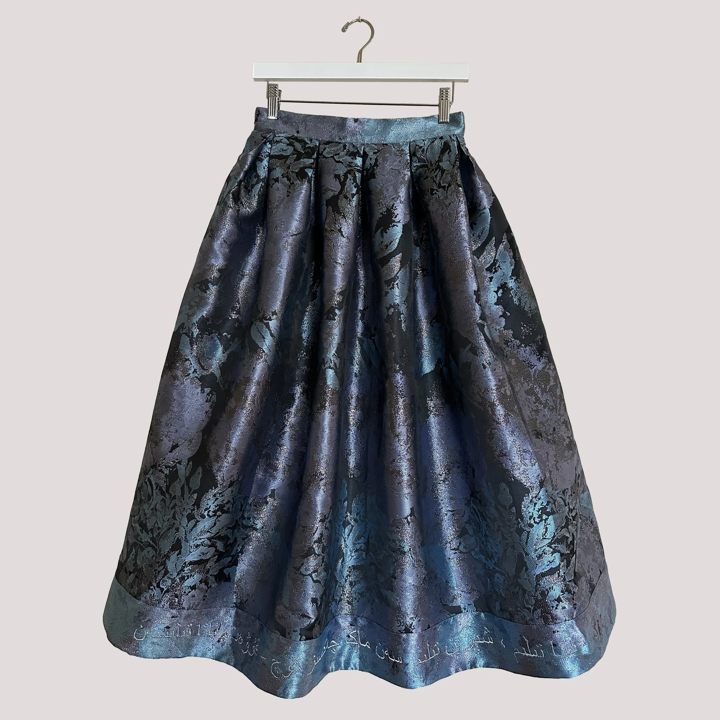 Sureyya – Blue Jacquard Pleated Midi Skirt