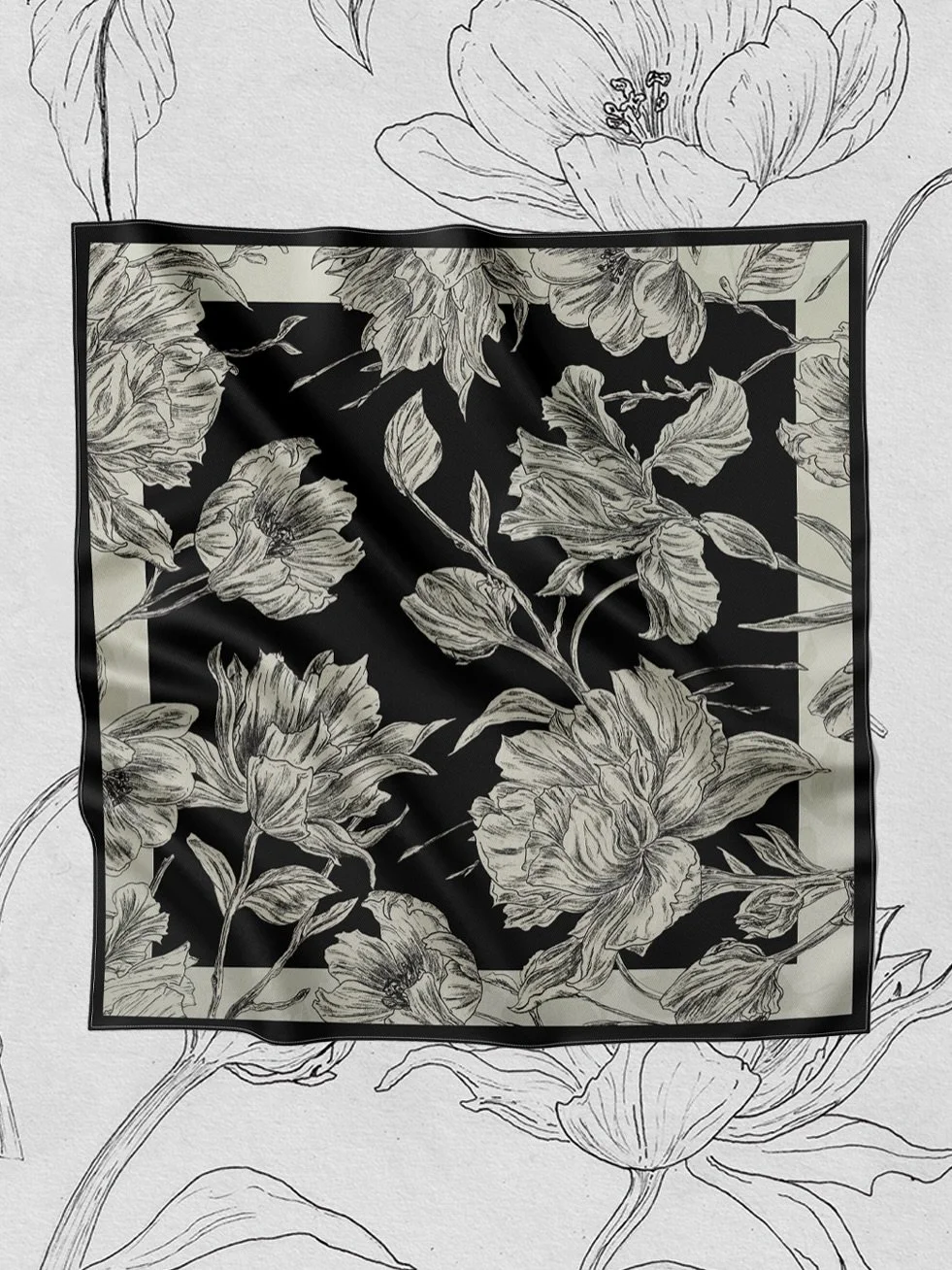 final floral scarf design + the initial sketchbook pages 🖤✍️ #printdesign #printdesigner #scarfdesign