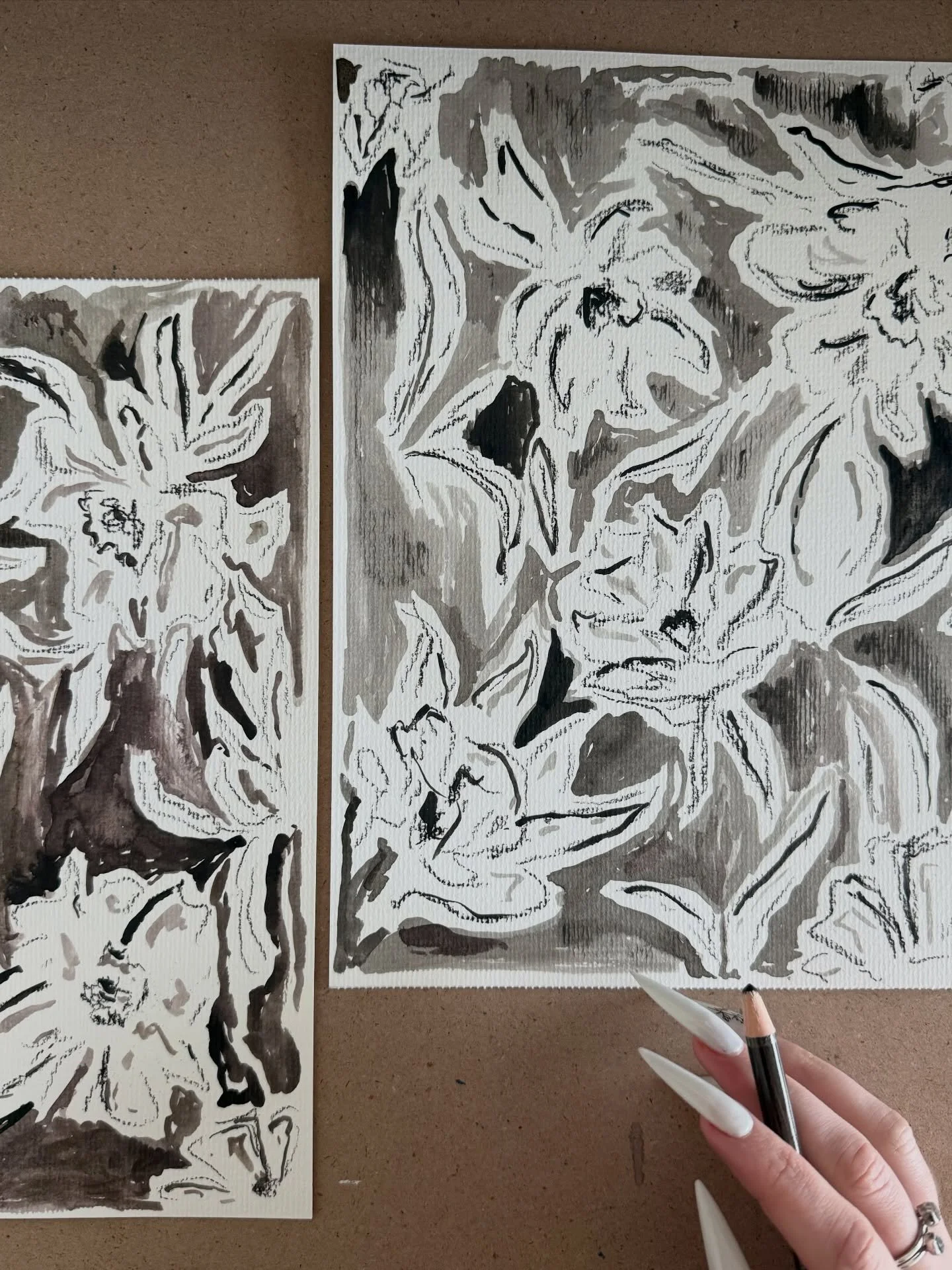 loose charcoal + ink mono florals 🖤