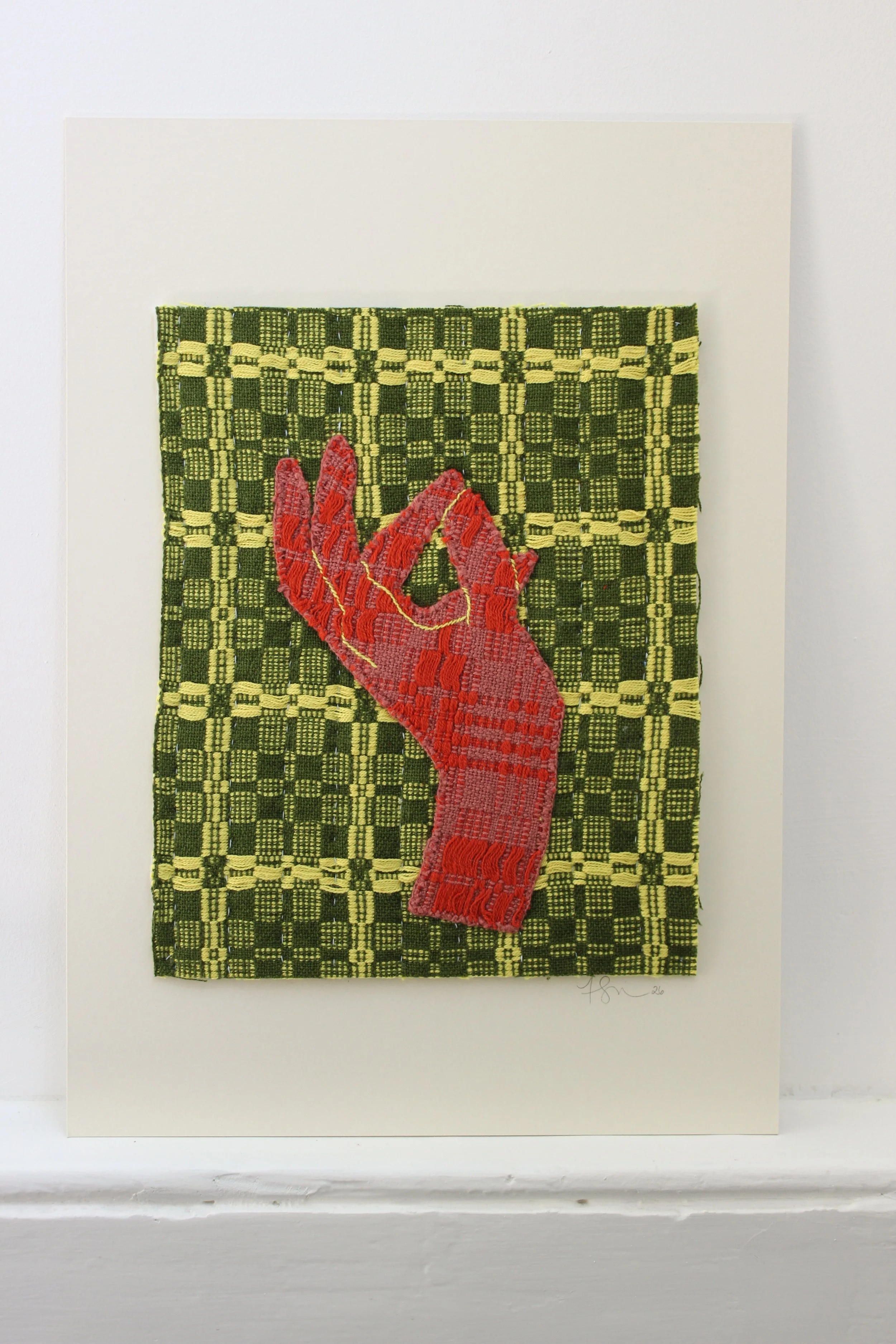 Untitled, 2026, handwoven cotton and linen top, cotton back, bamboo batting, hand quilted with cotton thread