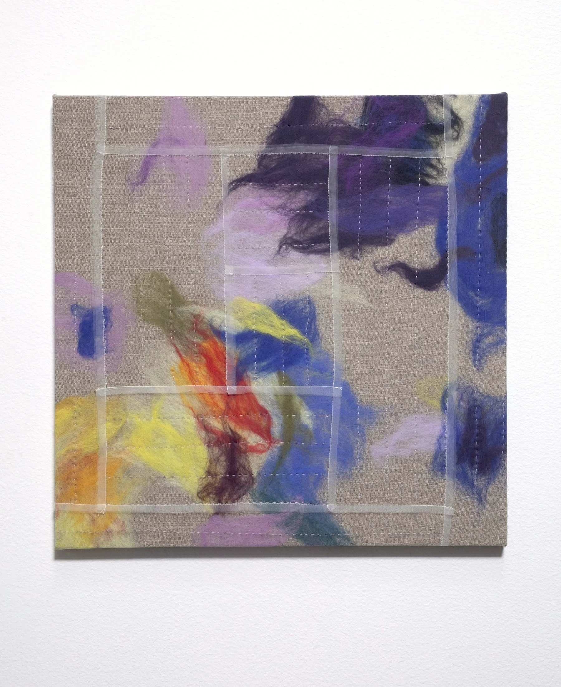 Home Before the Street Lights Come On, 2026, layered and hand-quilted mesh, wool, and linen canvas