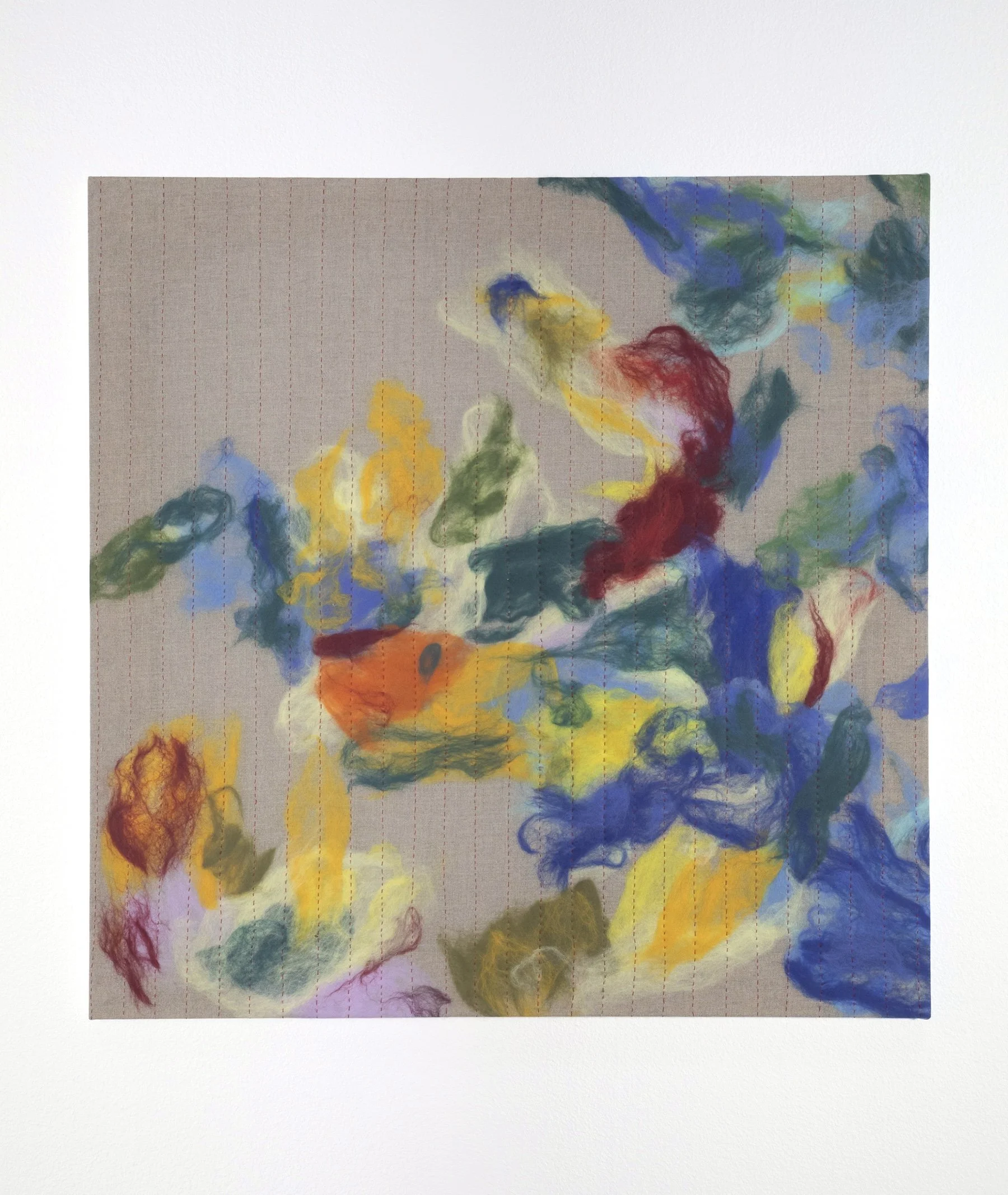 Florida Water, 2026, layered and hand-quilted mesh, wool, and linen canvas