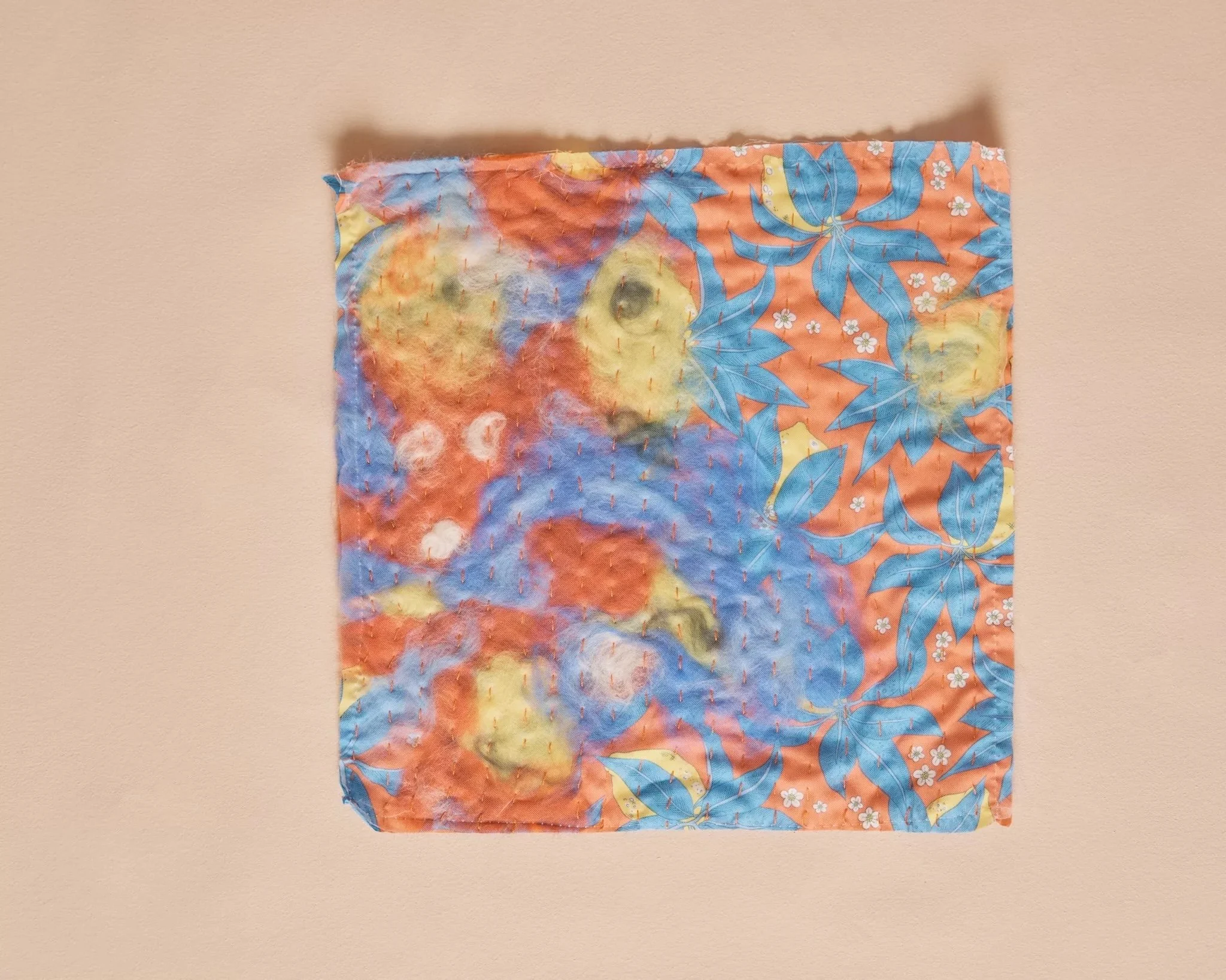 Commissioned quilt square for Liberty Patchwork Collective, 2025, hand-quilted fabric, cotton, and wool on Liberty fabric.