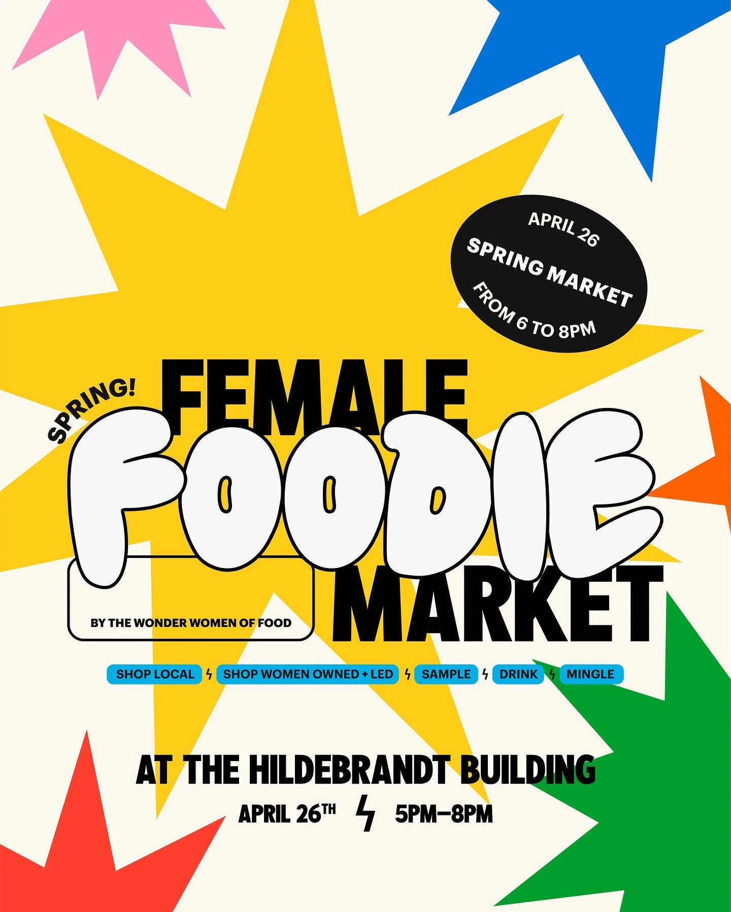 ✨Calling all foodies + fierce supporters of women-owned biz!✨
Get ready to snack, sip, shop, and celebrate at the Female Foodie Spring Market with the Wonder Women of Food! 🦸‍♀️🍓🥂
Join us at The Hildebrandt Building for a night of:
🌸 Delicio