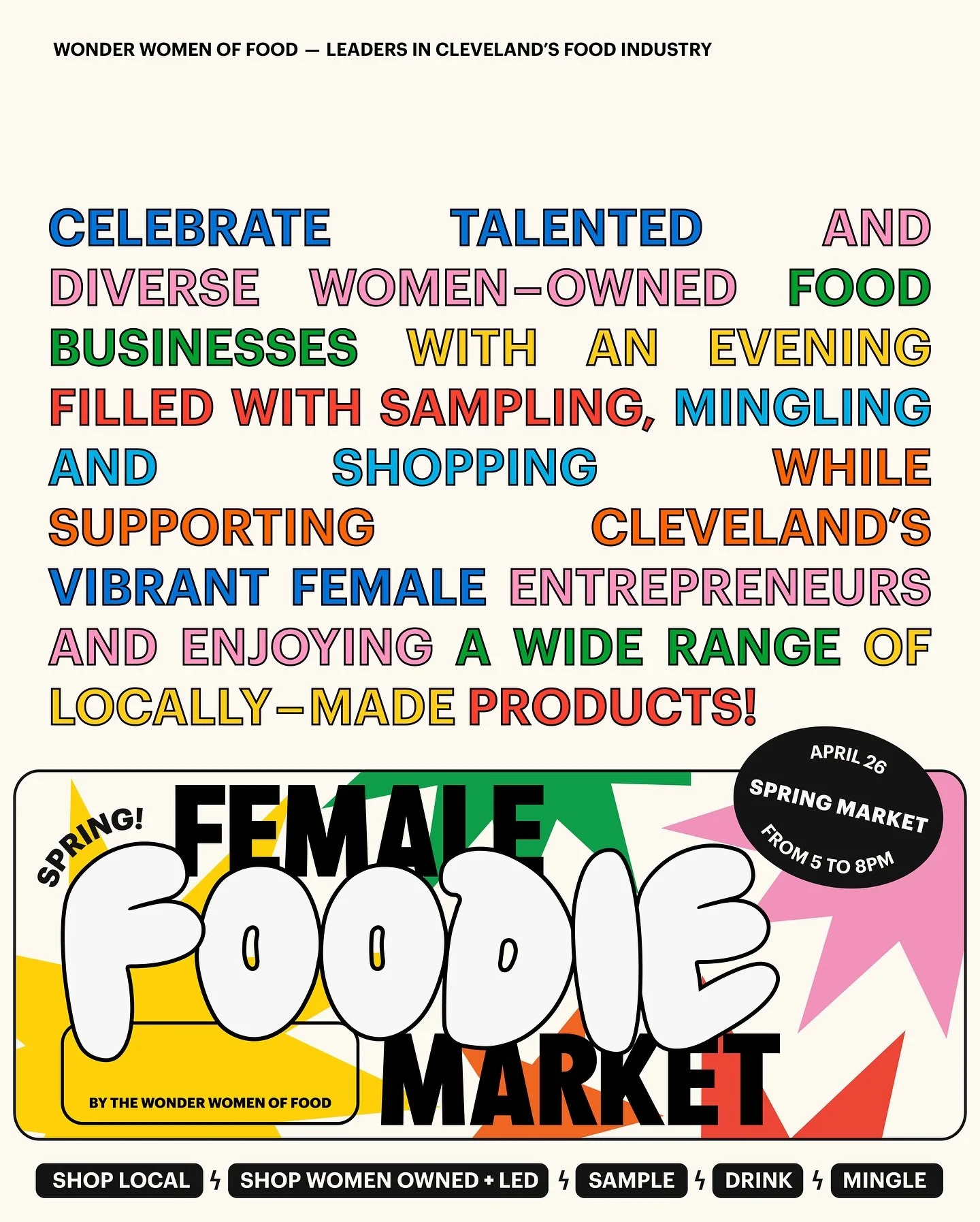 ✨Calling all foodies + fierce supporters of women-owned / women-led Cleveland businesses!✨
Get ready to snack, sip, shop, and celebrate at the Female Foodie Spring Market with the Wonder Women of Food! 🦸‍♀️🍓🥂
Join us at The Hildebrandt Buildi