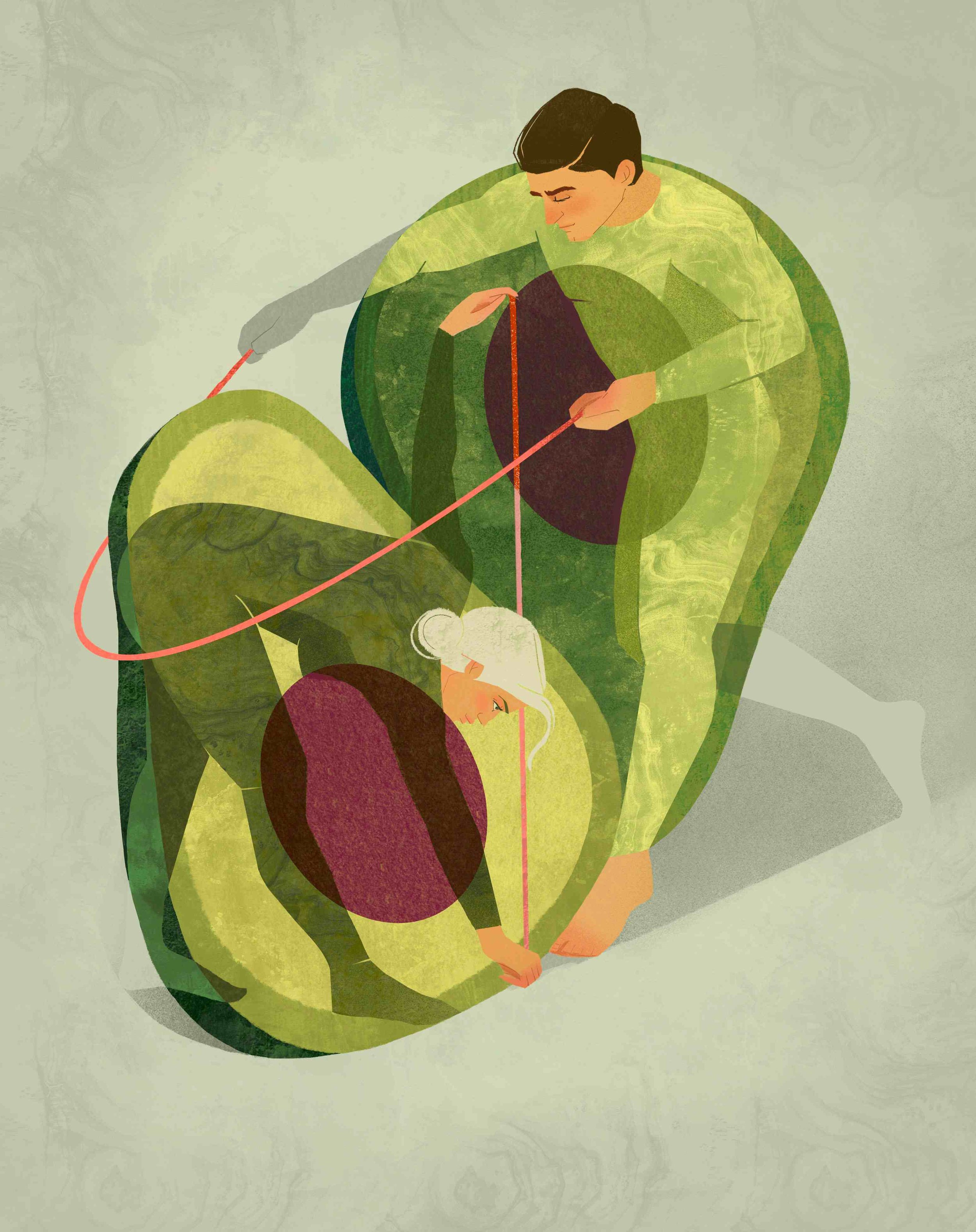 Unframed print of an illustrated avocado with a couple inside, representing finding your perfect match in love and life.