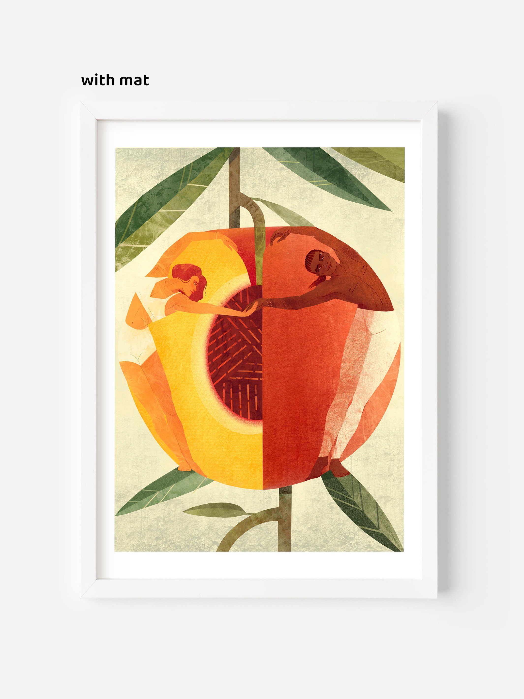 Peach poster in a frame with mat — fine art print celebrating emotional support and togetherness, perfect gift idea.