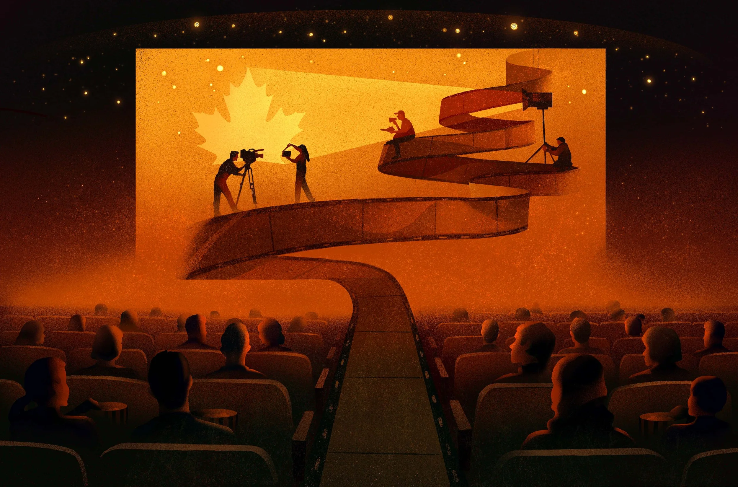 the-globe-and-mail-editorial-illustration-film-crew-projecting-movie-to-audience-daria-lada.jpg