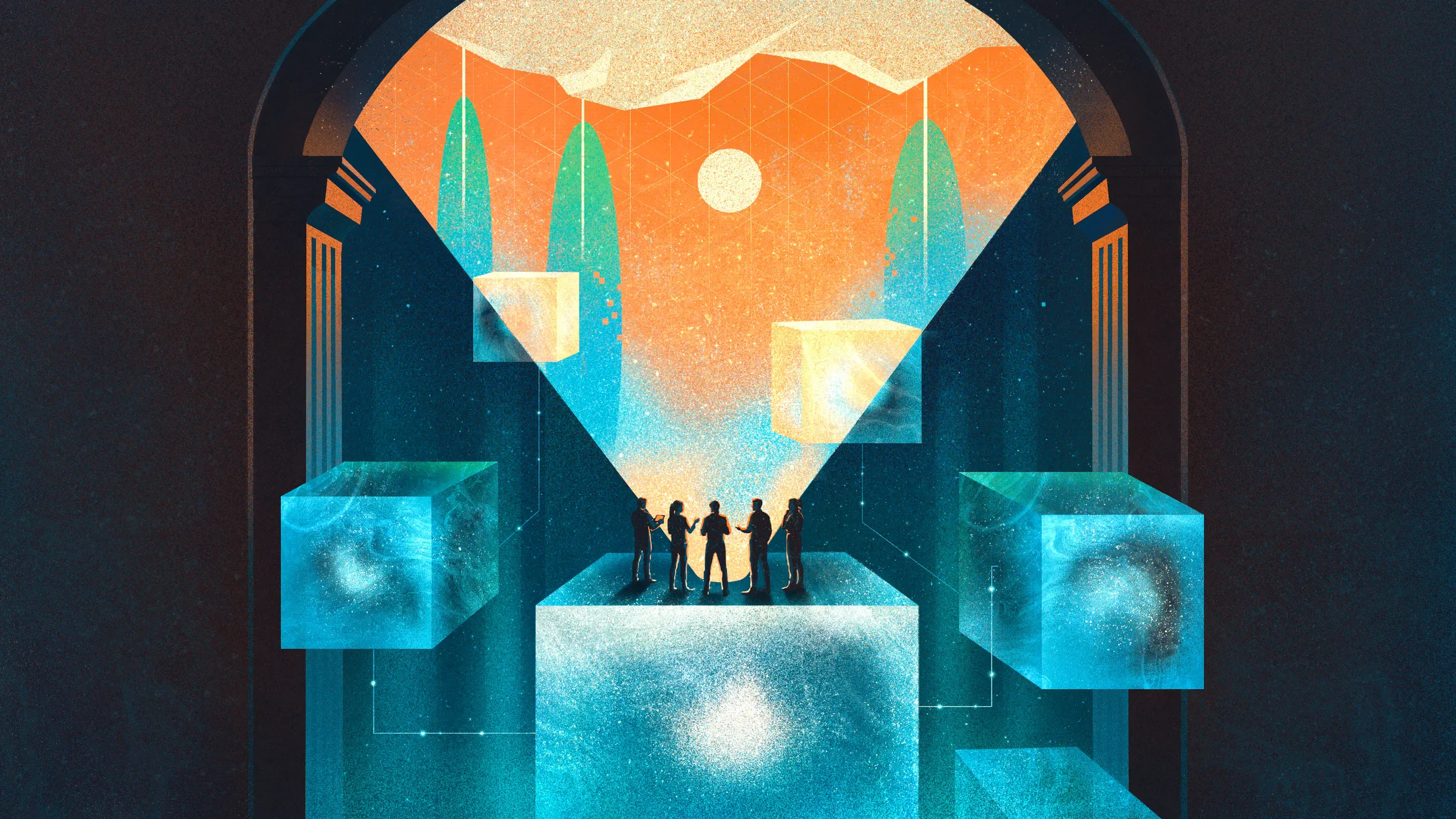 editorial-illustration-for-foreign-policy-people-on-glowing-cubes-daria-lada.webp