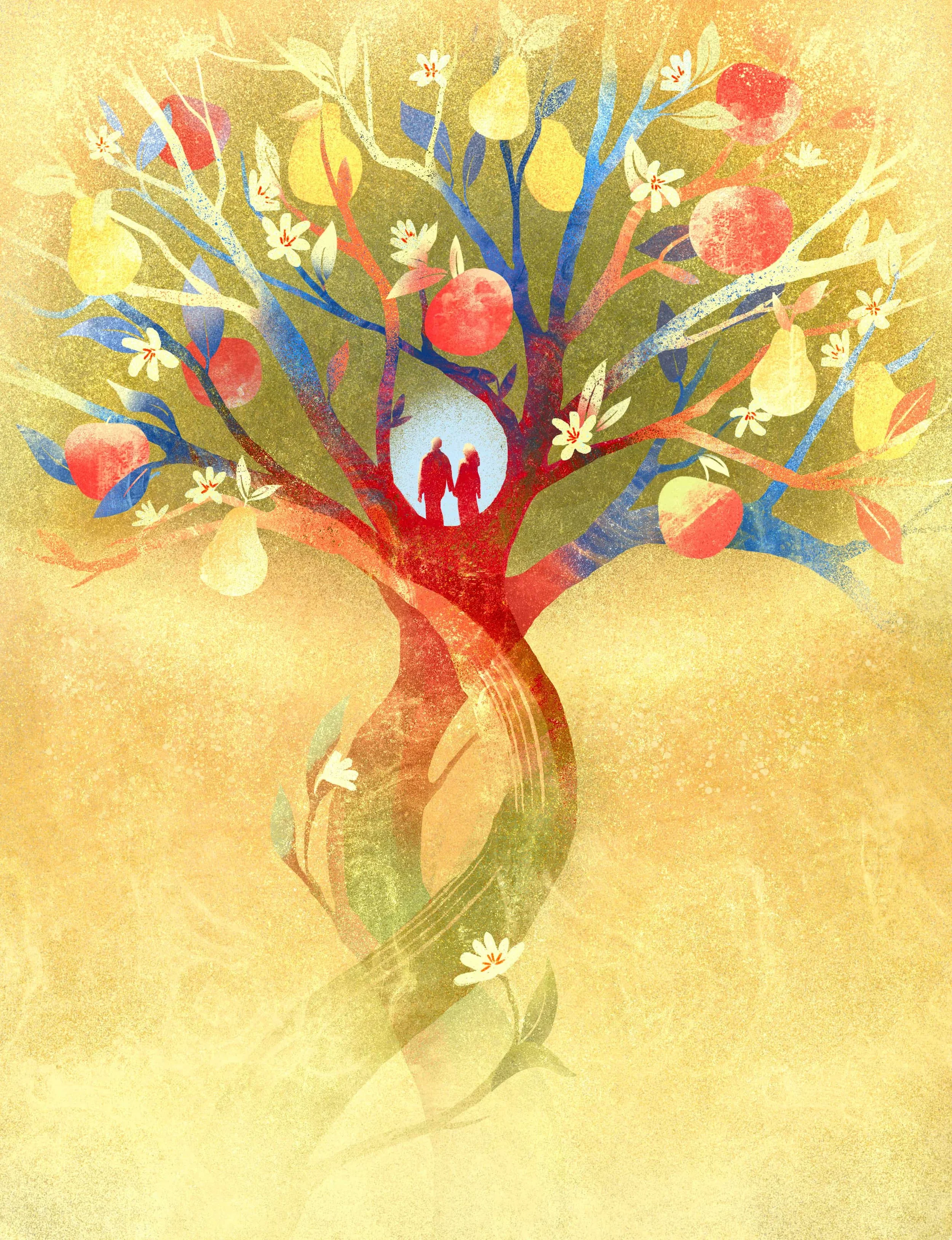 editorial-illustration-for-adventist-review-a-fruit-tree-growing-from-intertwined-branches-with-a-couple-standing-inside-its-heart-daria-lada.jpg