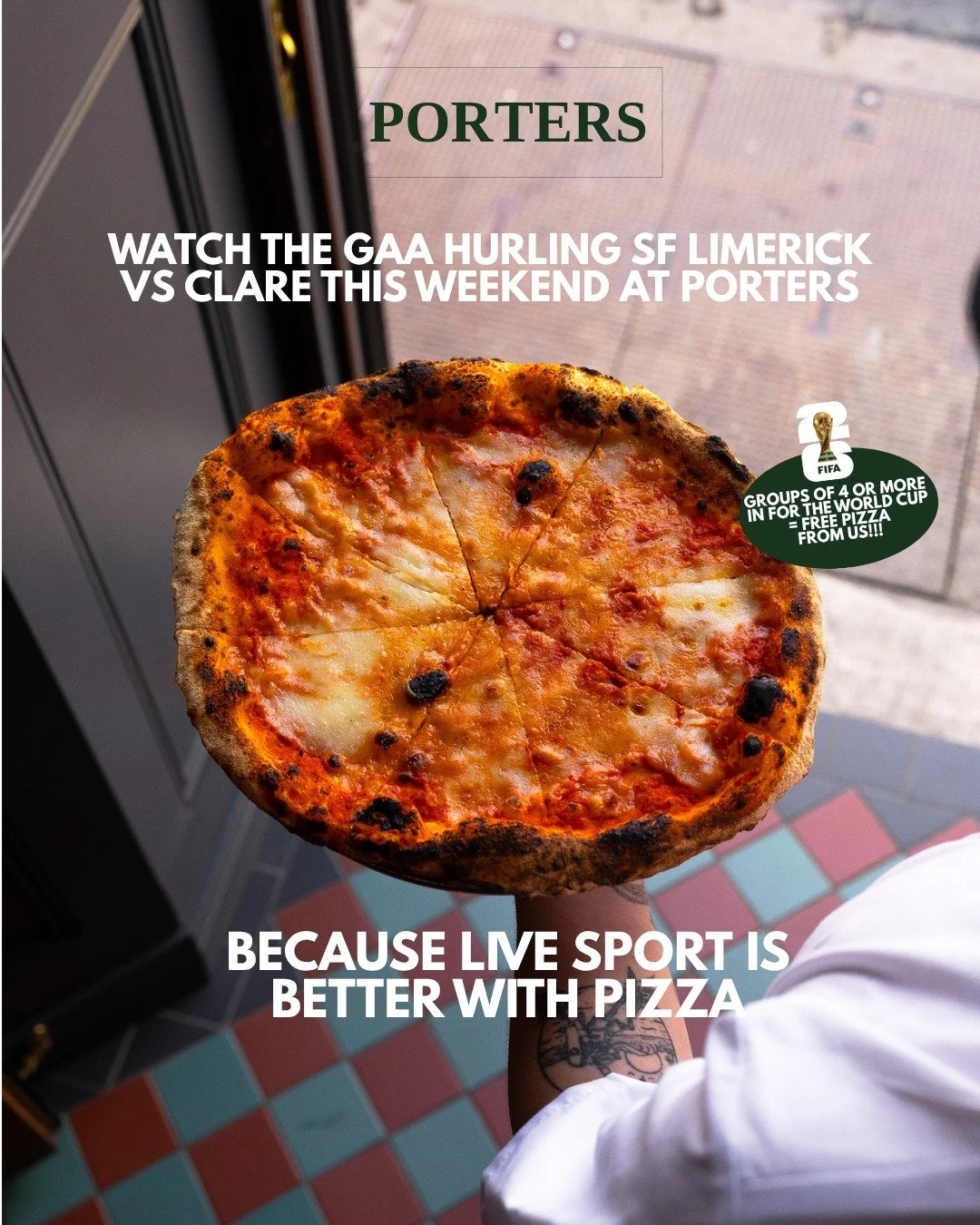 Big games deserve the right setting.

Join us for the All-Ireland Hurling semi-finals this weekend, with cold pints, fresh sourdough pizza and every minute live on screen.

Planning a World Cup visit? Groups of 4 or more get a free pizza on us.

📍 1