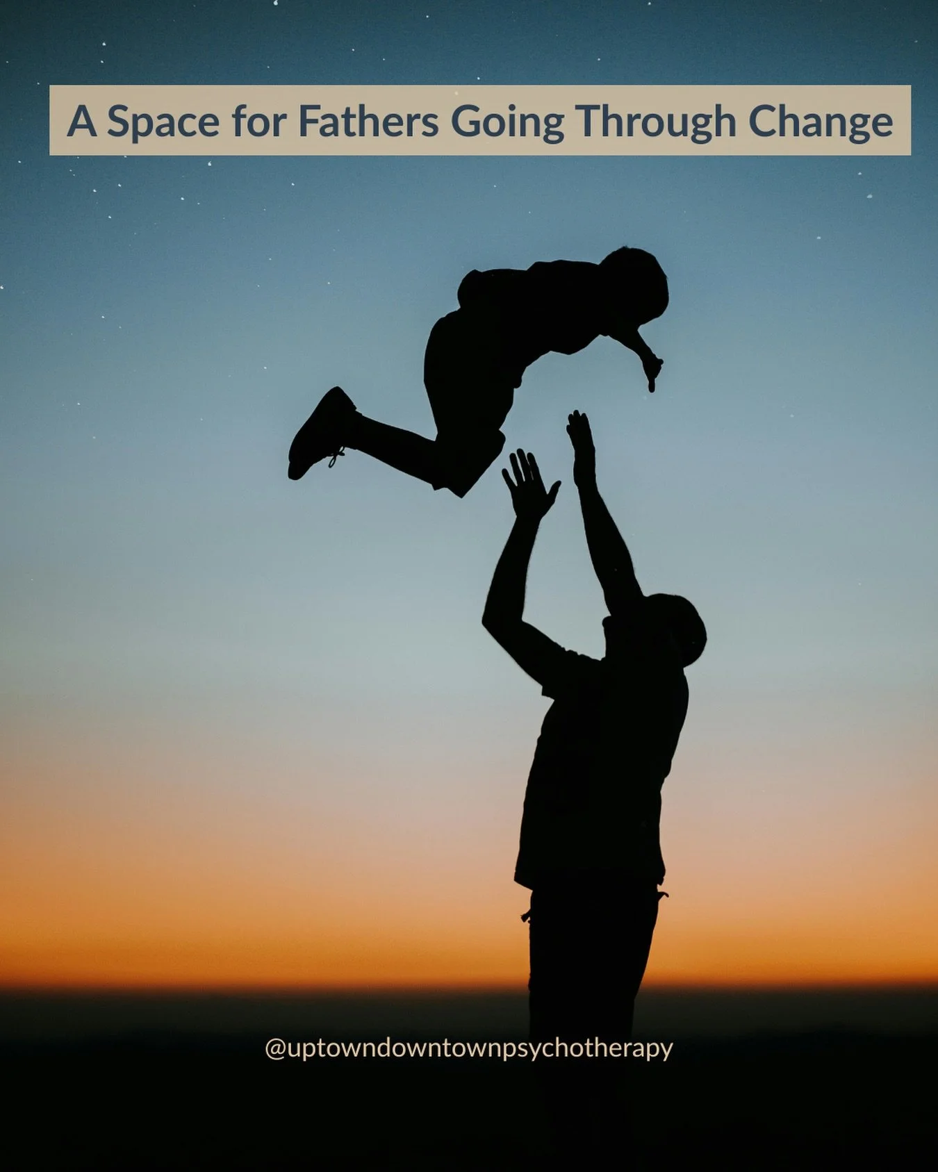 Divorce can leave dads feeling isolated &mdash; even when they&rsquo;re surrounded by people.

At Uptown Downtown Psychotherapy, we offer a place to speak honestly, reflect deeply, and grow with other men facing similar transitions.

Led by Dr. Antho