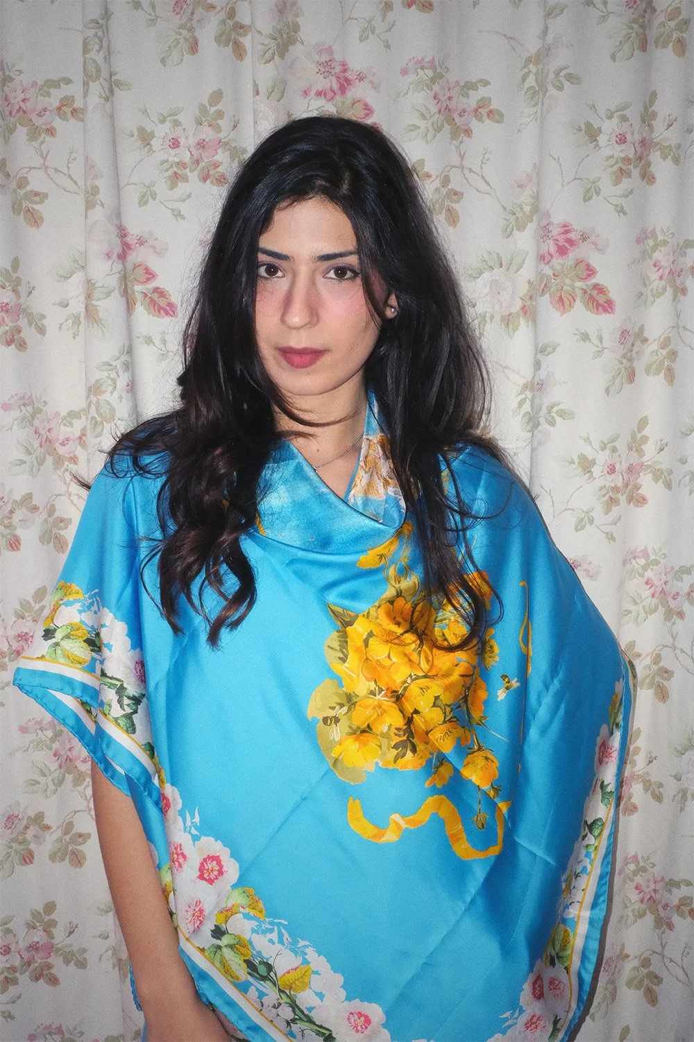 Clarisse wearing Ocean Mist scarf.