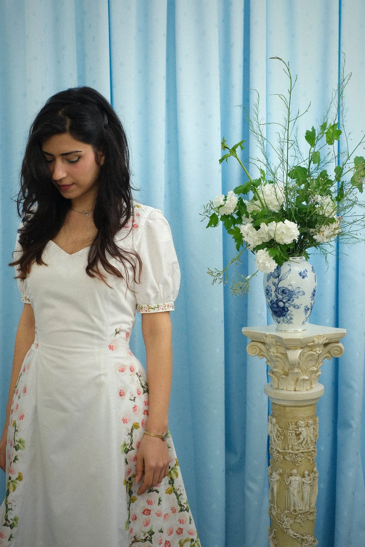 Pacha Dress in Floral Icy White