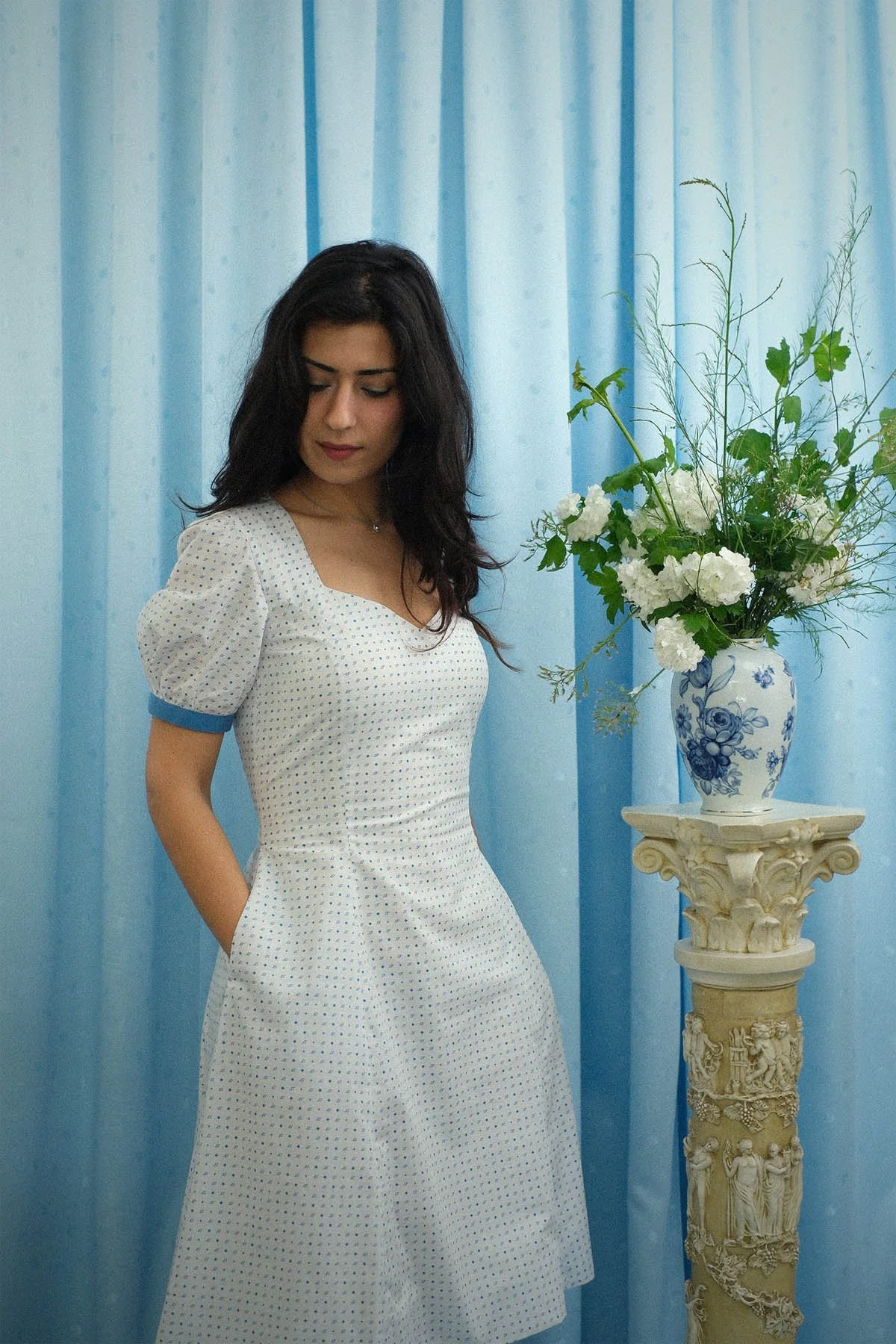 Pacha Dress in Blue Fátoli Polka