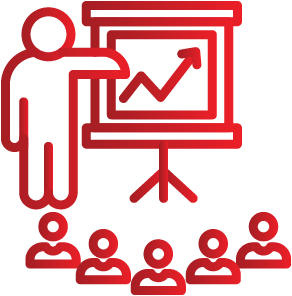 Red and black illustration of a person lifting weights in a gym.