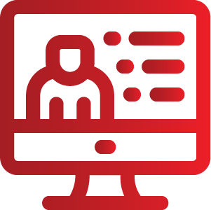 Icon of a person on a computer screen, representing online communication or a video call.