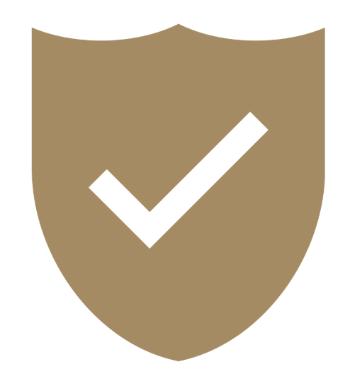 A shield icon in light brown with a white checkmark in the center.
