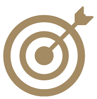 Gold-colored target with an arrow hitting the bullseye