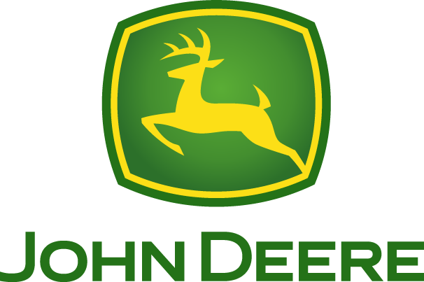 The John Deere logo featuring a yellow deer leaping in a green background.