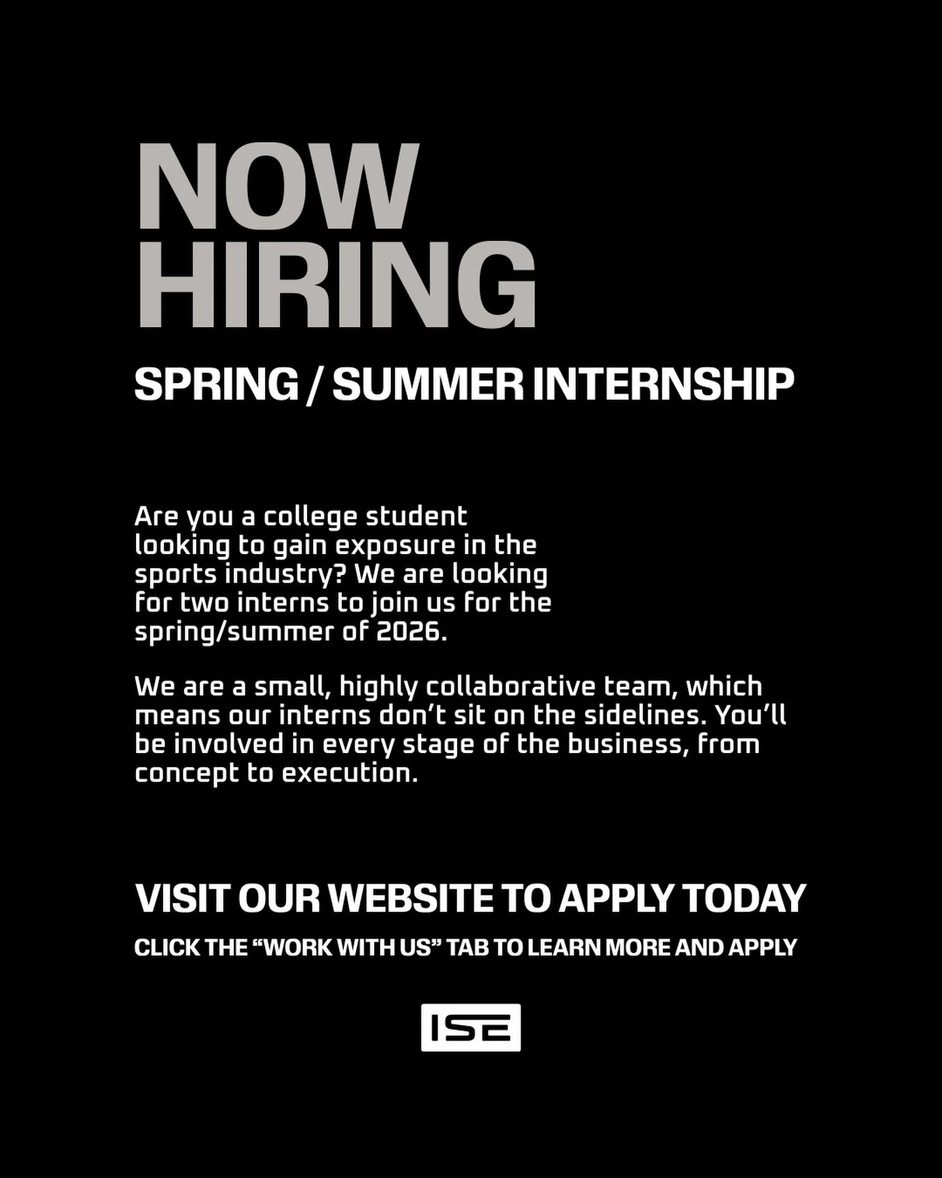 Calling all college students looking to gain experience in the sports industry 📢‼️

We are looking to hire two interns to join us for Spring/Summer 2026. To learn more about the opportunity and to sumbit your application, visit the link in our bio. 