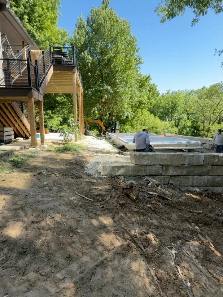 Getting closer on this one! #pool #fiberglasspools #retainingwall #hardscape #kansascity