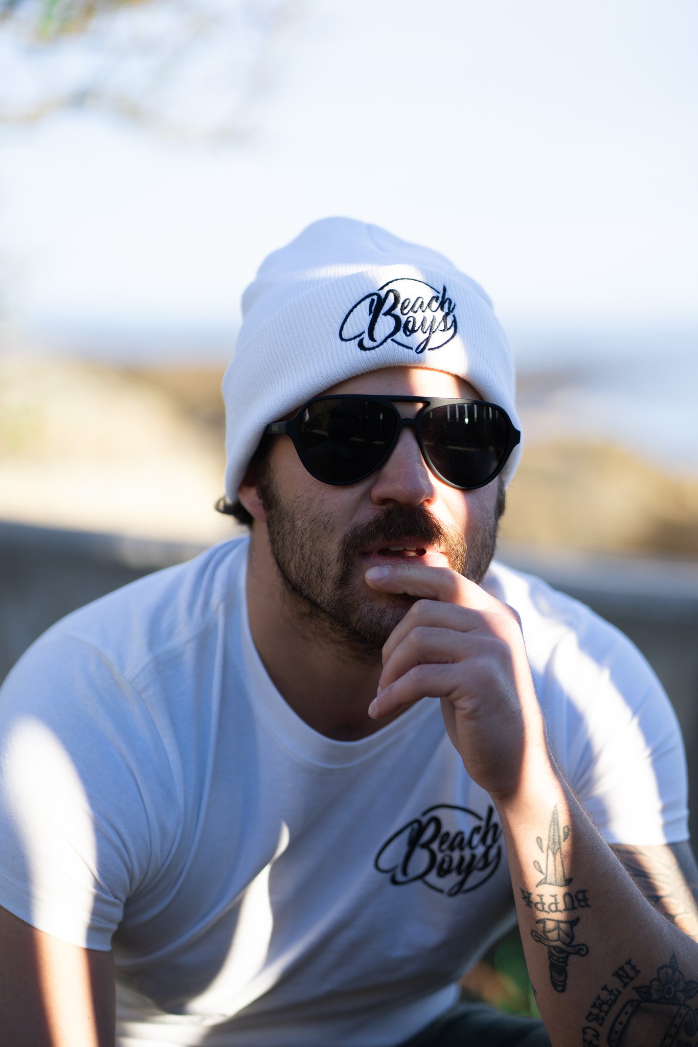 White Beanie_ Winter Hat _Beach Boys Cannabis Company Classic BB Style All Season Maine