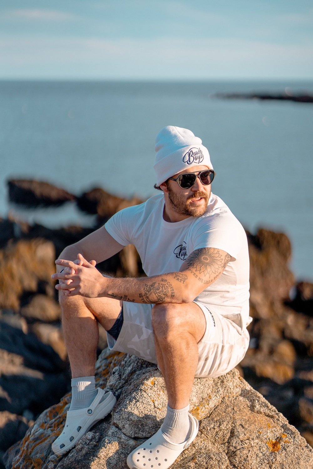 White Beanie_ Winter Hat _Beach Boys Cannabis Company Logo Classic BB Lifestyle