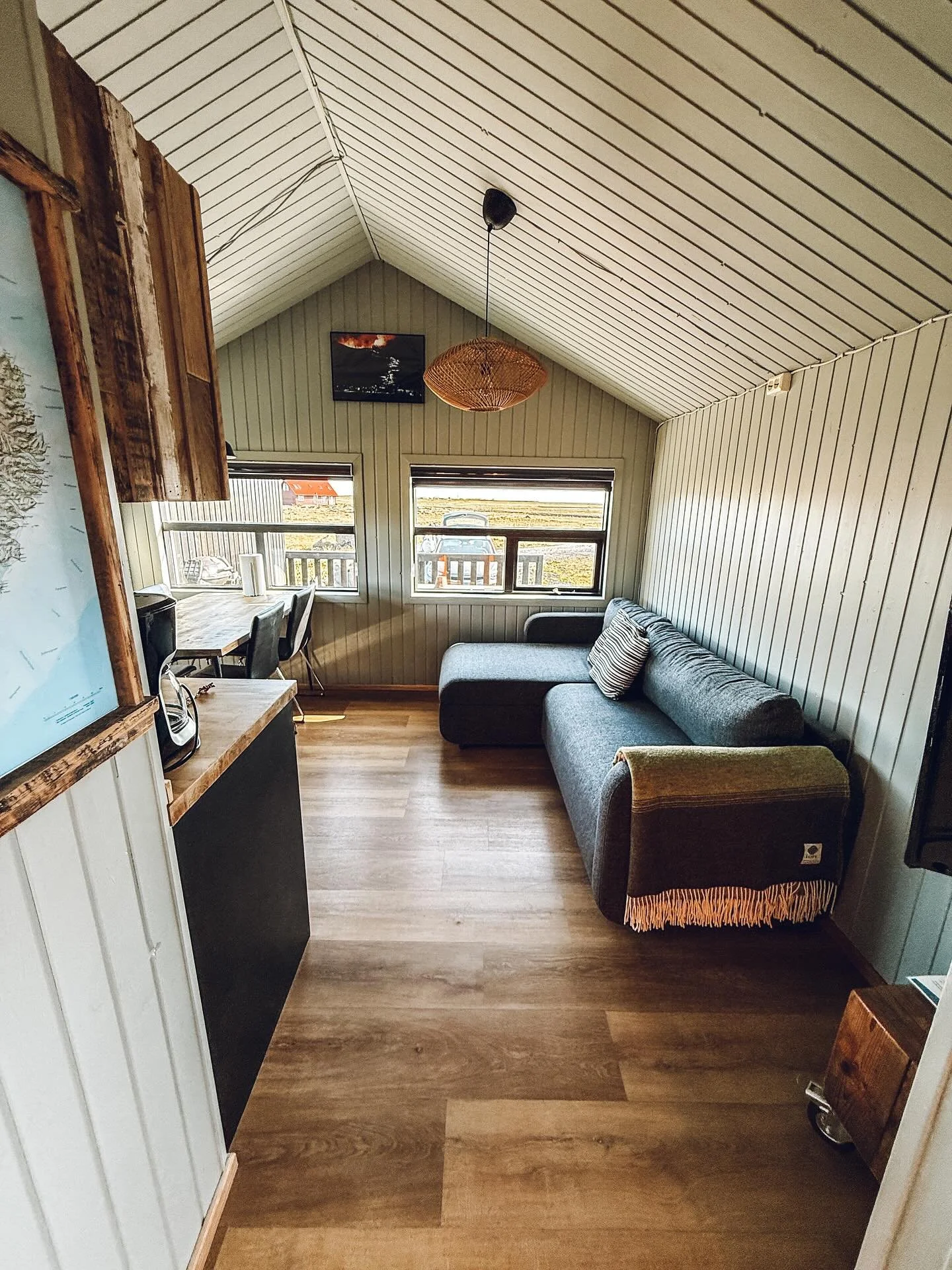 Iceland! 🇮🇸 We spent a night at this quaint little cabin on the coast of Iceland. It was close to the airport &amp; a great grocery store, but in a quiet, beautiful location. The 11:30 pm sunset and 3:30 am sunrise was interesting and we were happy