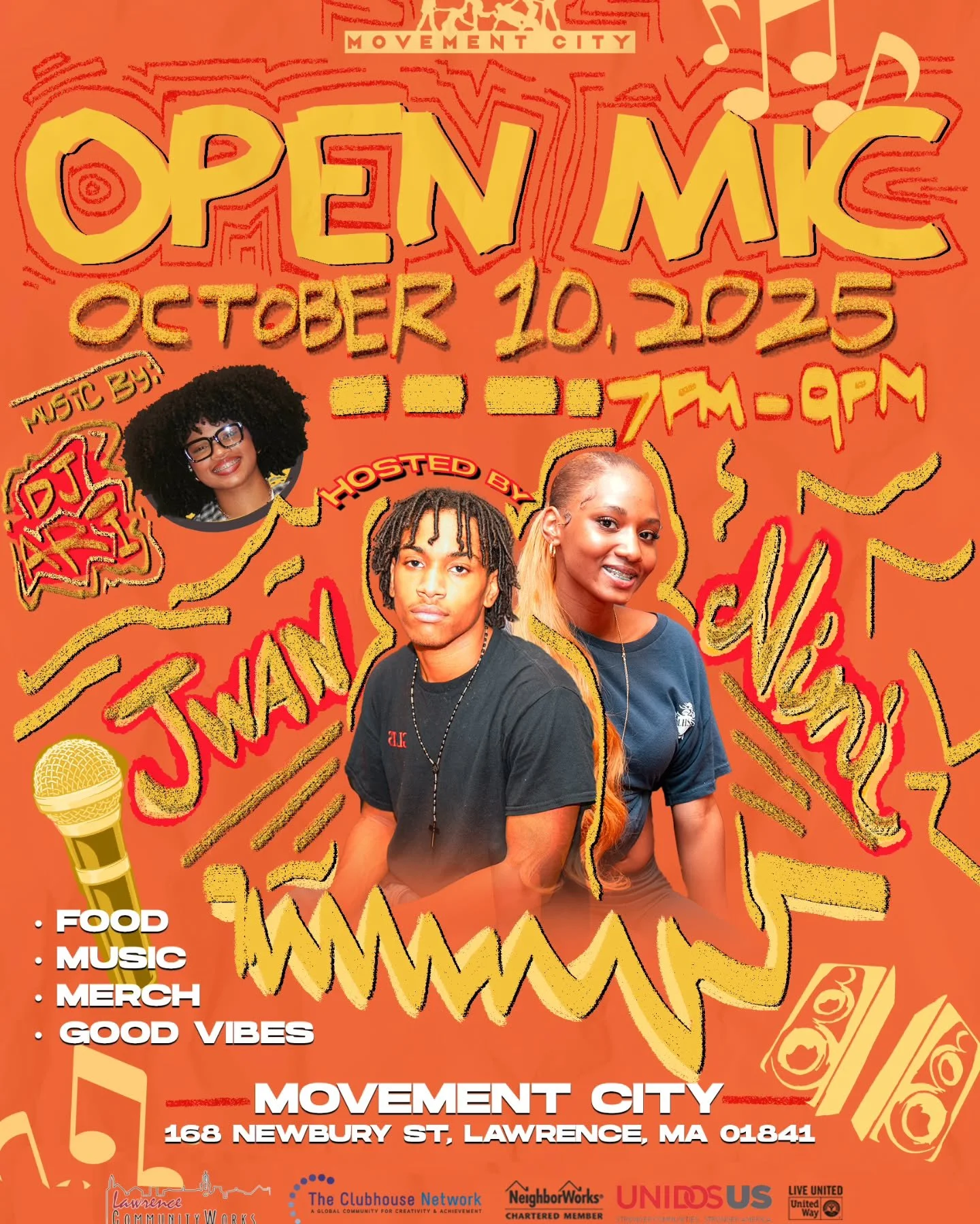 It's back! Movement City Open Mic this Friday.. bring a friend, bring your A-game, and the good vibes!!!!!!
Hosted by Jwann and Nini, with music by Dj Ari