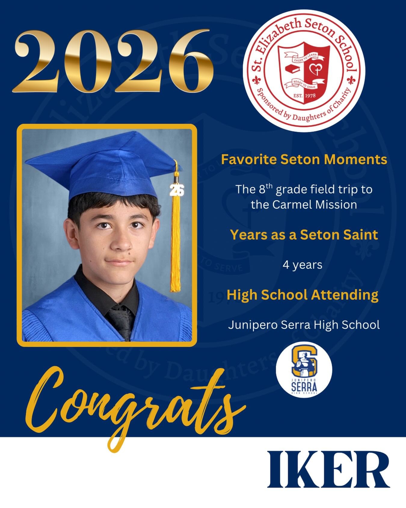 Join us in celebrating Iker! 🎓

#EagerToLearnReadyToServe #SetonPaloAlto #DSJcatholicschools #SetonGraduates #ClassOf2026