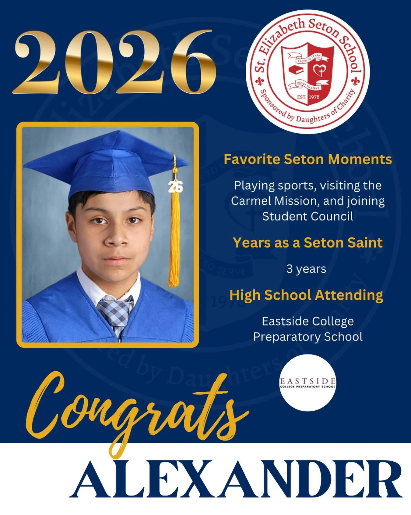 Join us in celebrating Alex! 🎓

#EagerToLearnReadyToServe #SetonPaloAlto #DSJcatholicschools #SetonGraduates #ClassOf2026