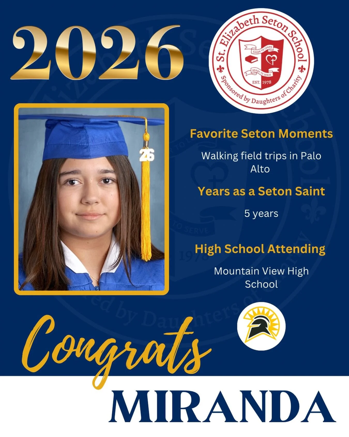 Join us in celebrating Miranda! 🎓

#EagerToLearnReadyToServe #SetonPaloAlto #DSJcatholicschools #SetonGraduates #ClassOf2026