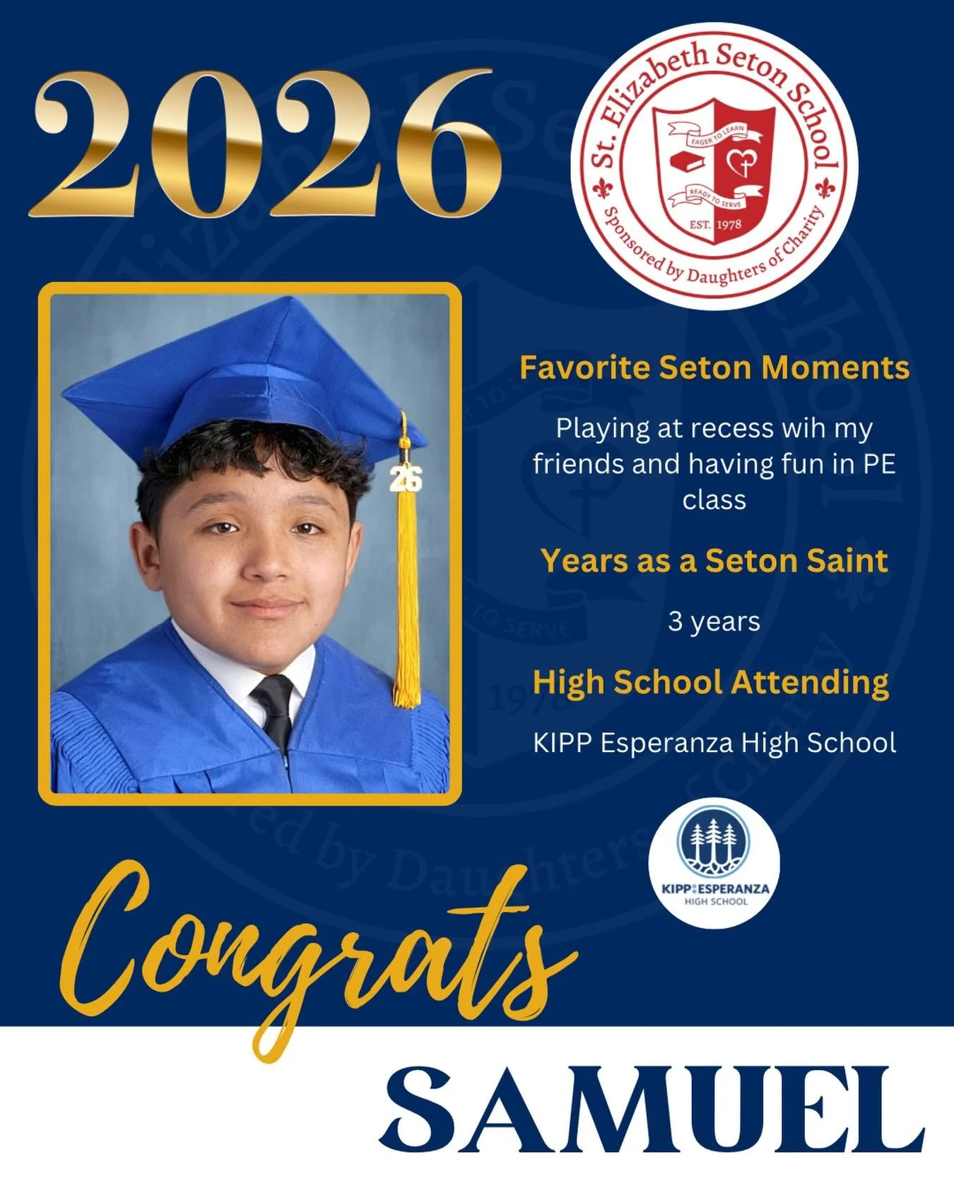 Join us in celebrating Samuel! 🎓

#EagerToLearnReadyToServe #SetonPaloAlto #DSJcatholicschools #SetonGraduates #ClassOf2026