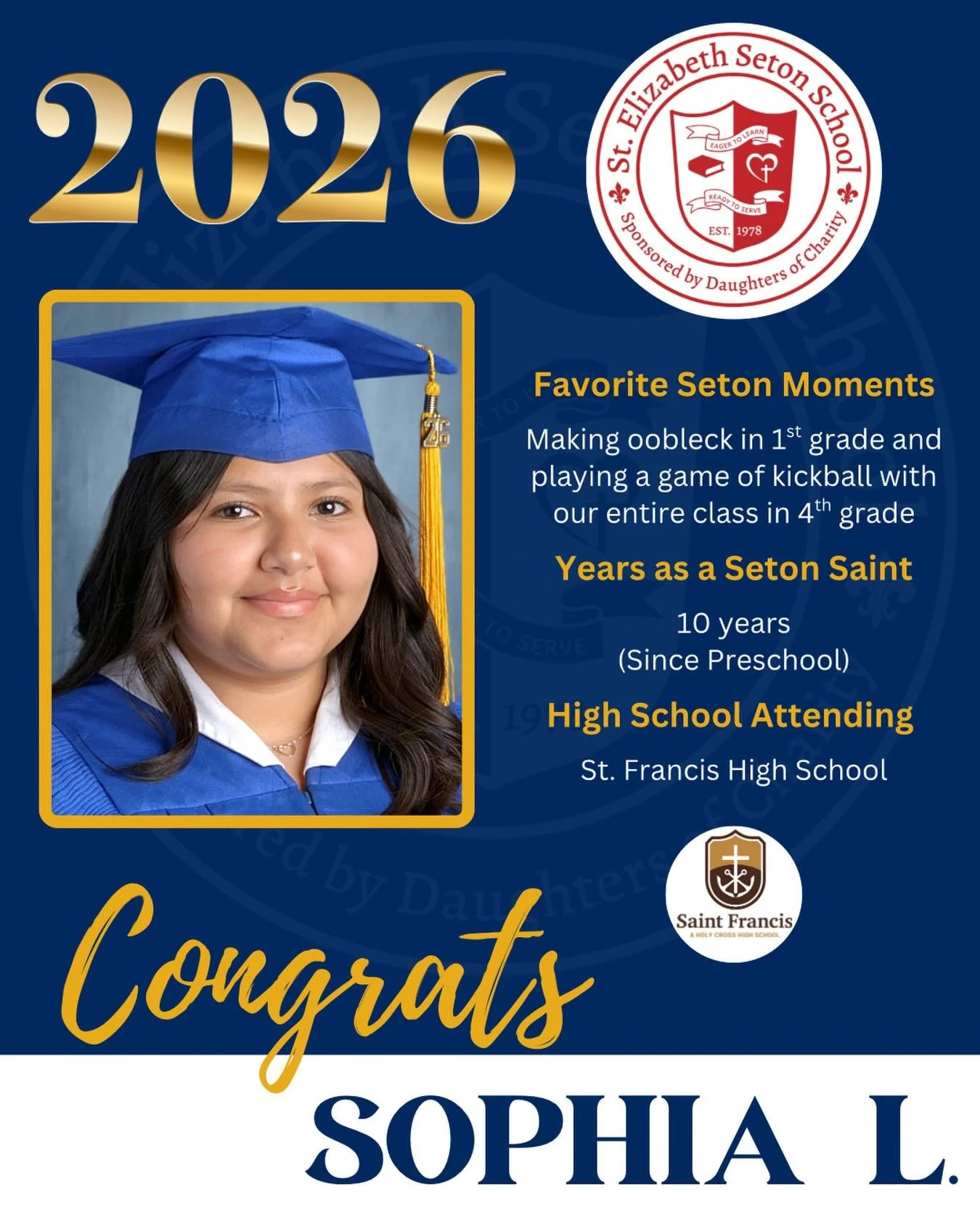 Join us in celebrating Sophia! 🎓

#EagerToLearnReadyToServe #SetonPaloAlto #DSJcatholicschools #SetonGraduates #ClassOf2026