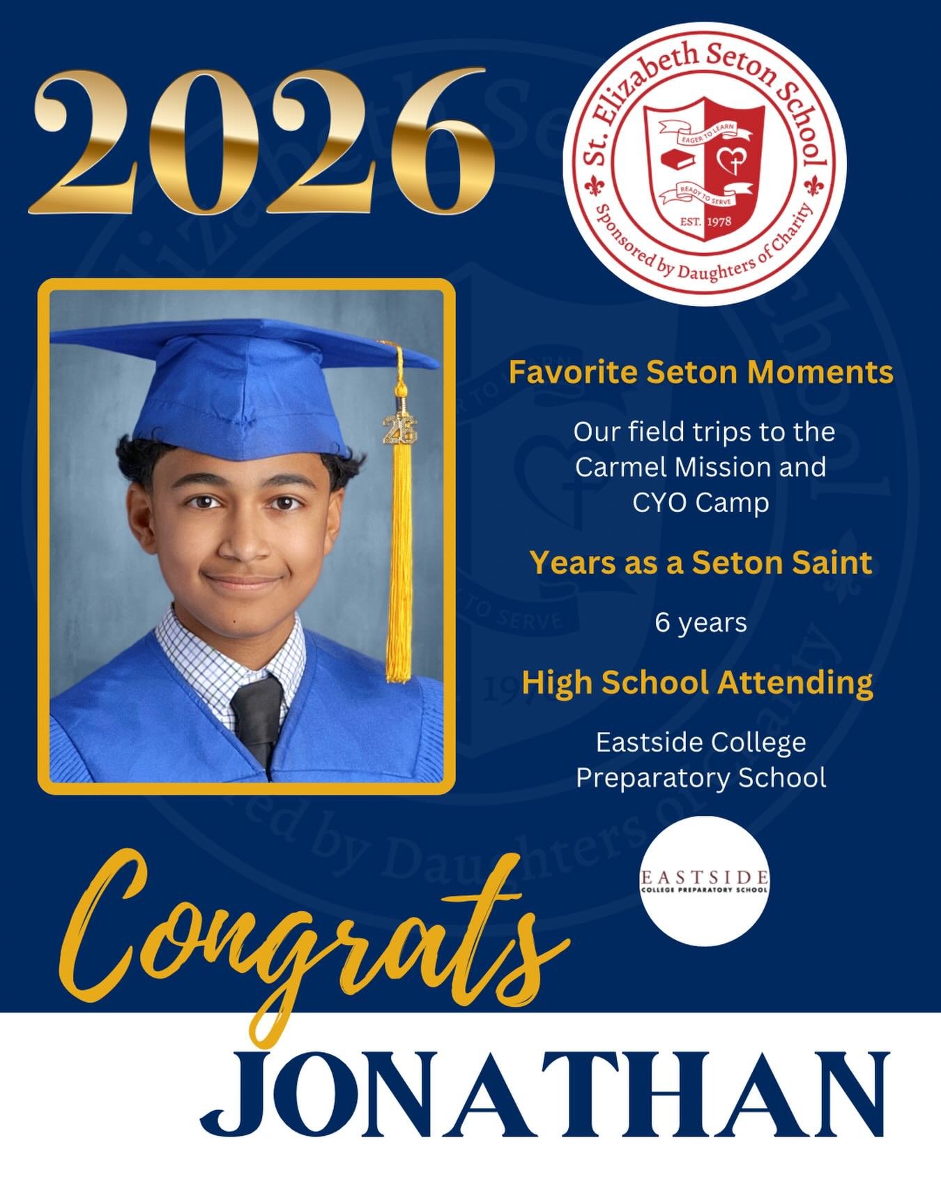 Join us in celebrating Jonathan! 🎓

#EagerToLearnReadyToServe #SetonPaloAlto #DSJcatholicschools #SetonGraduates #ClassOf2026