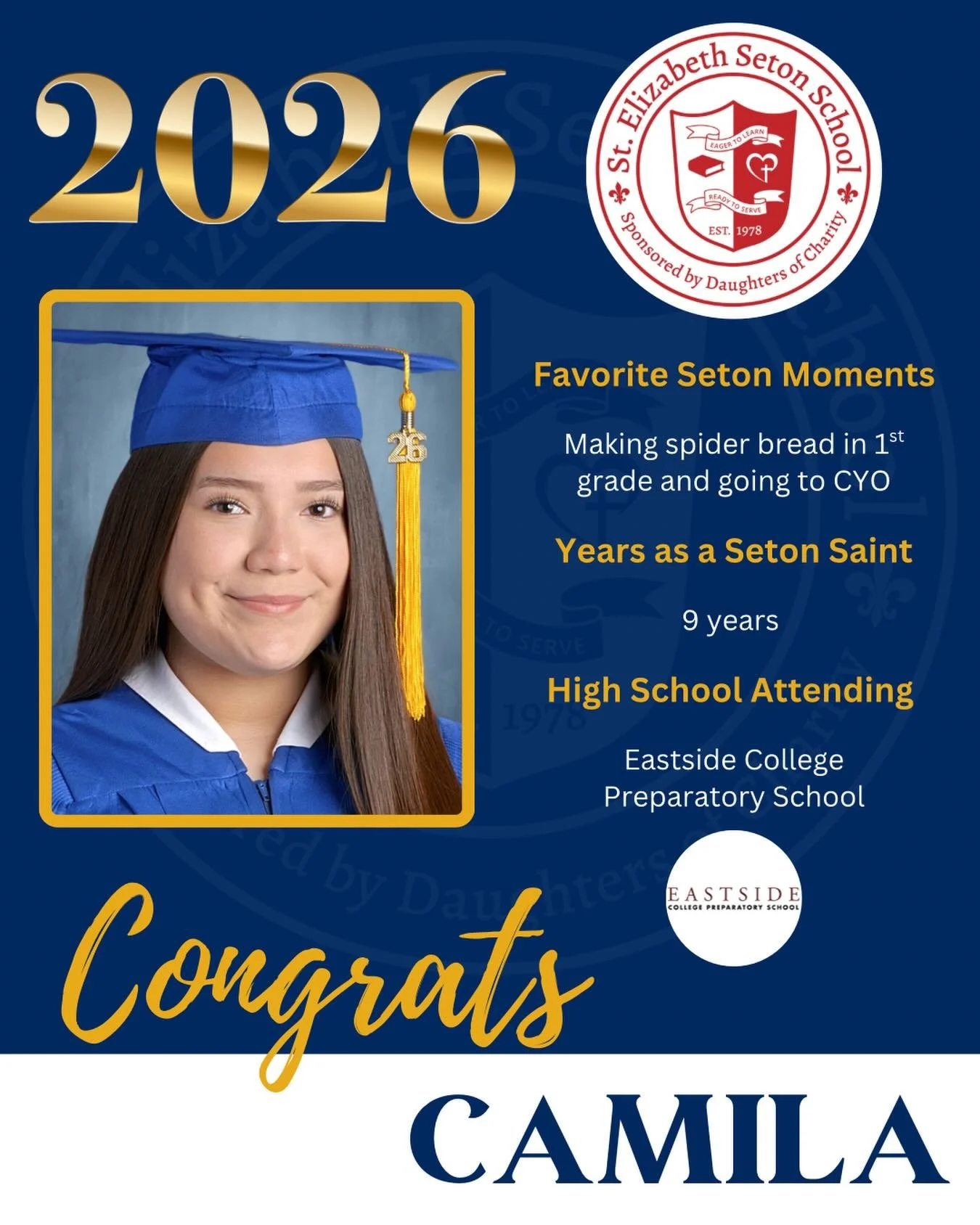 Join us in celebrating Camila! 🎓

#EagerToLearnReadyToServe #SetonPaloAlto #DSJcatholicschools #SetonGraduates #ClassOf2026