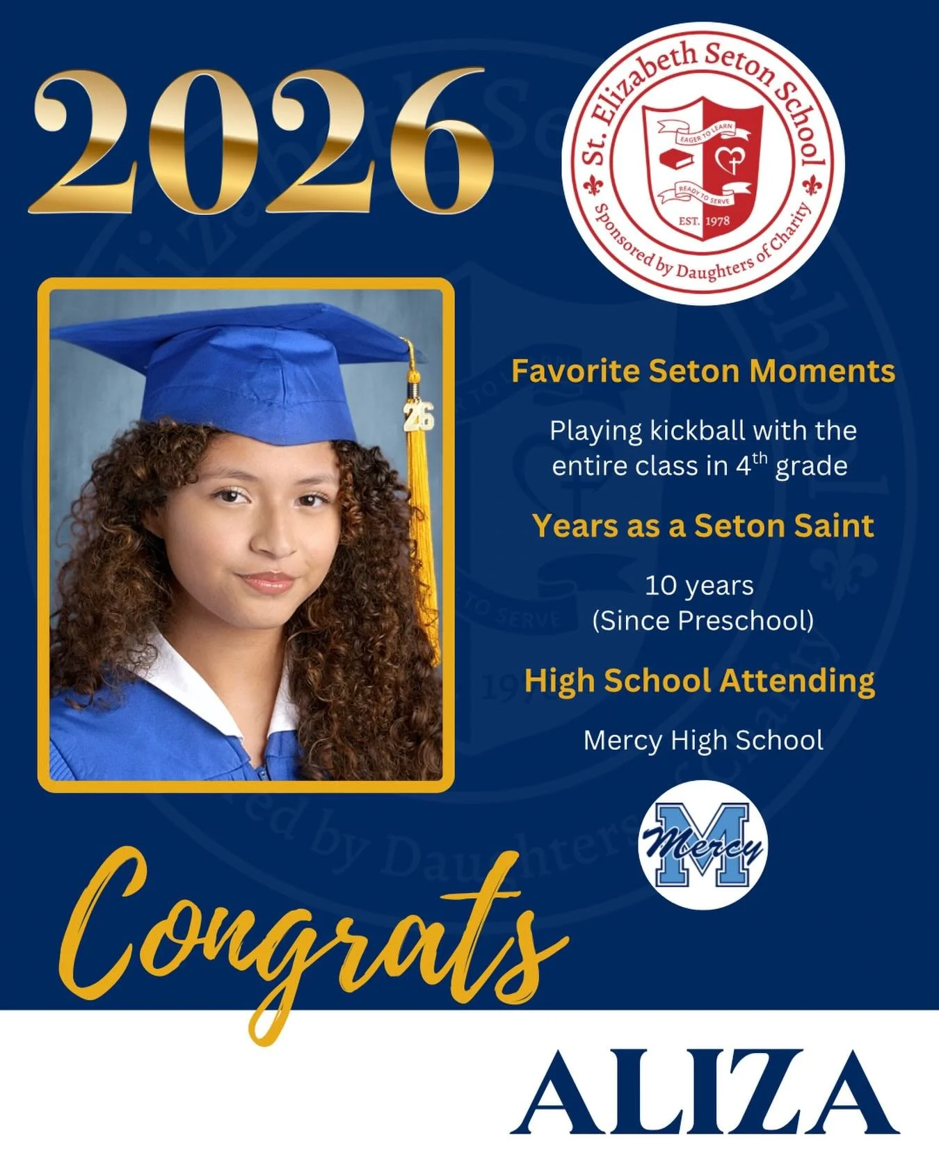 Join us in celebrating Aliza! 🎓

#EagerToLearnReadyToServe #SetonPaloAlto #DSJcatholicschools #SetonGraduates #ClassOf2026