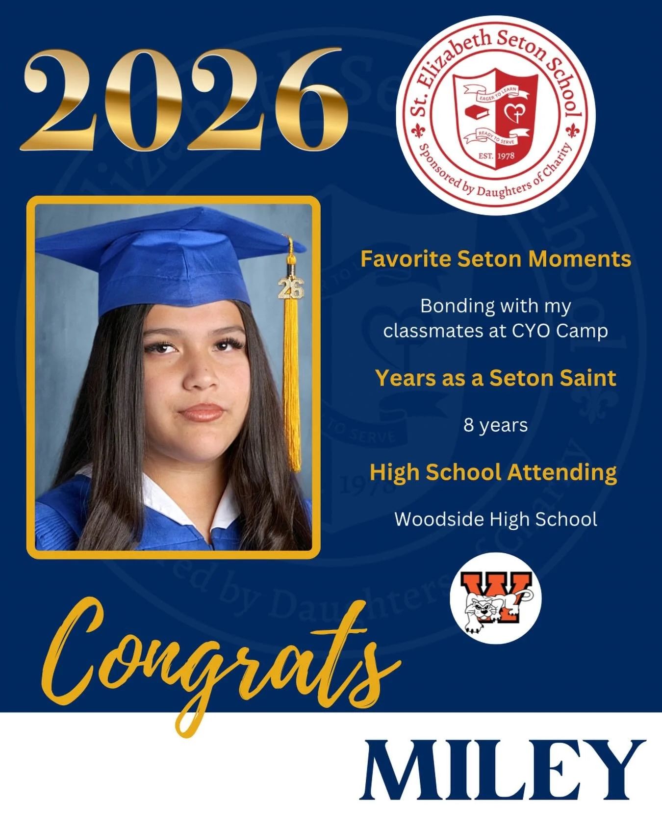 Join us in celebrating Miley! 🎓

#EagerToLearnReadyToServe #SetonPaloAlto #DSJcatholicschools #SetonGraduates #ClassOf2026