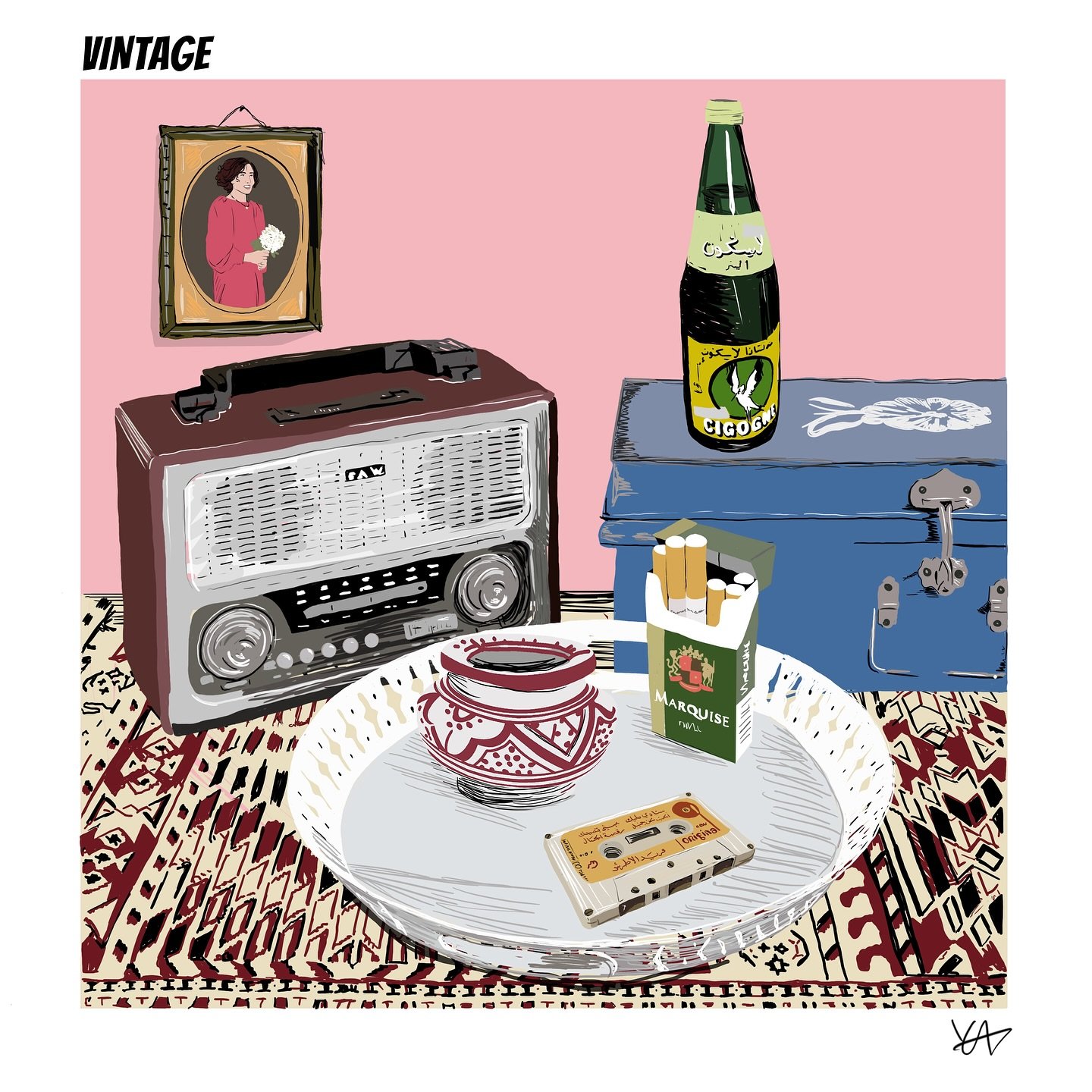 Moroccan vintage set up 🇲🇦📻

#morocco #maroc #vintage #radio #cigogne #marquise #tabacco #cigarette #rug #old #maghreb #northafrica #illustration #illustrator #ycaillustrations #drawing #digitalpainting #digitalart #artwork