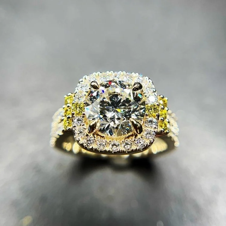 Extra sparkly. White diamond and yellow accents