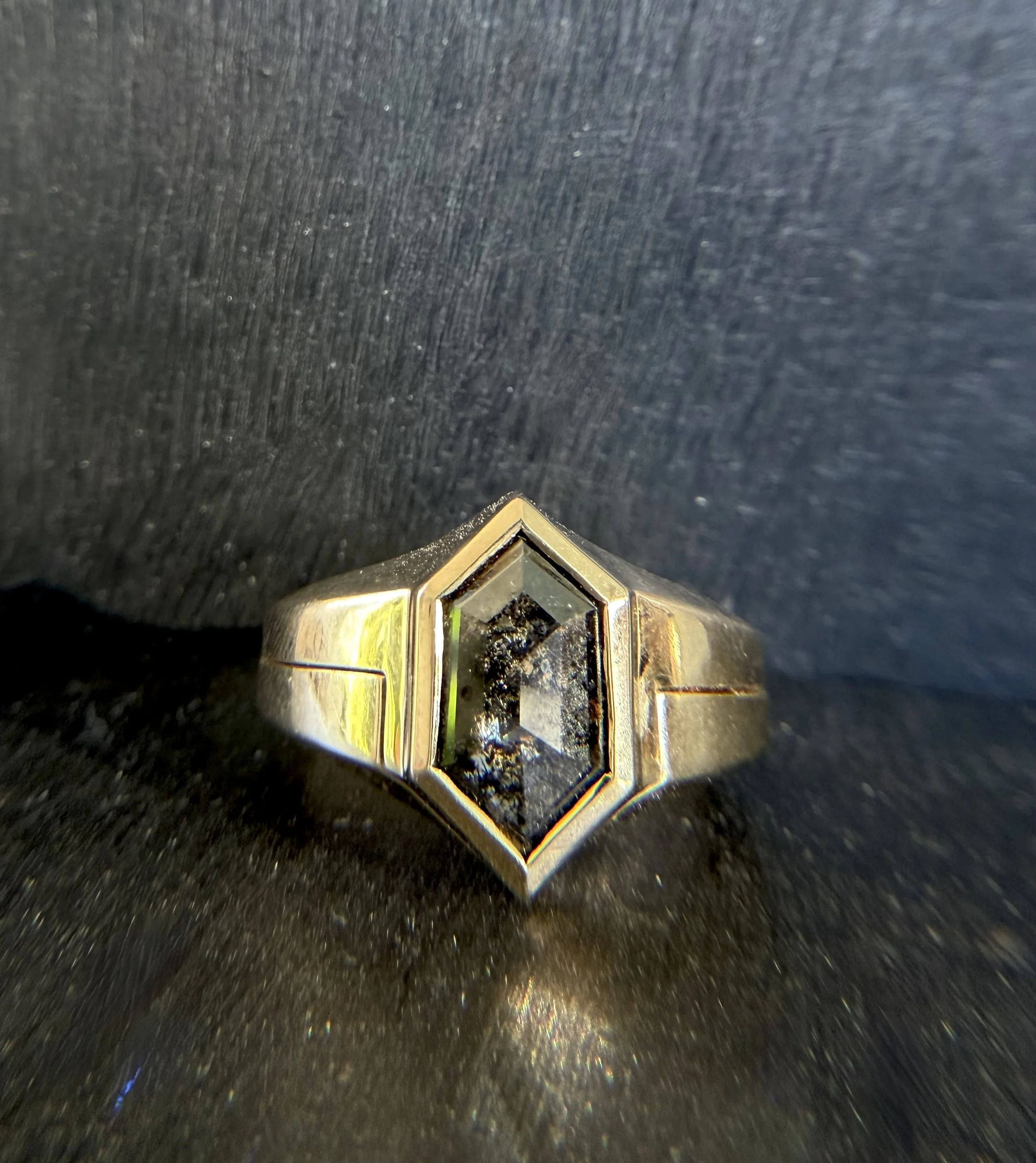 14K Salt and Pepper diamond ring. Diamond meets root. A joining of two paths
