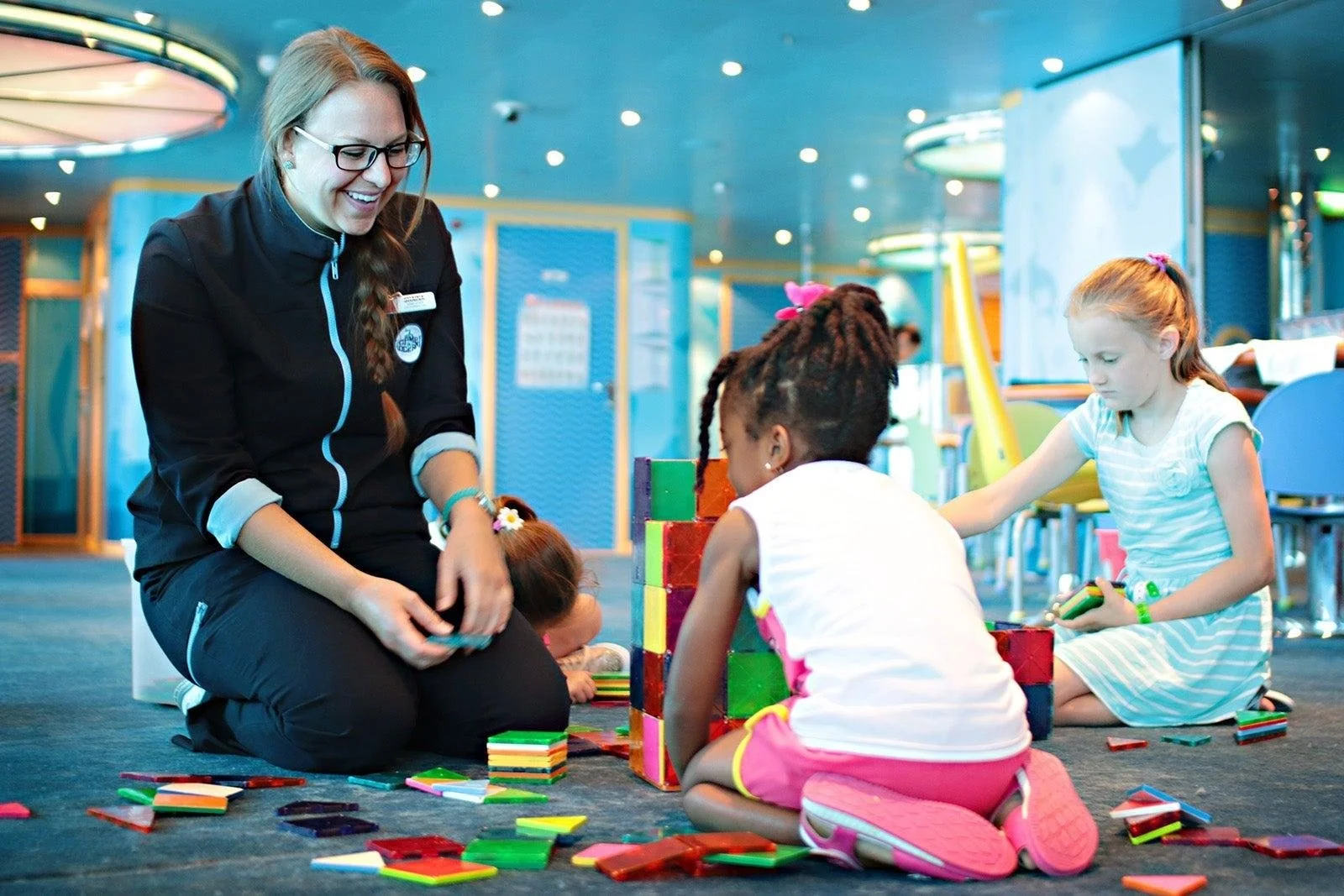 Children taking part in a supervised activity aboard a cruise ship.