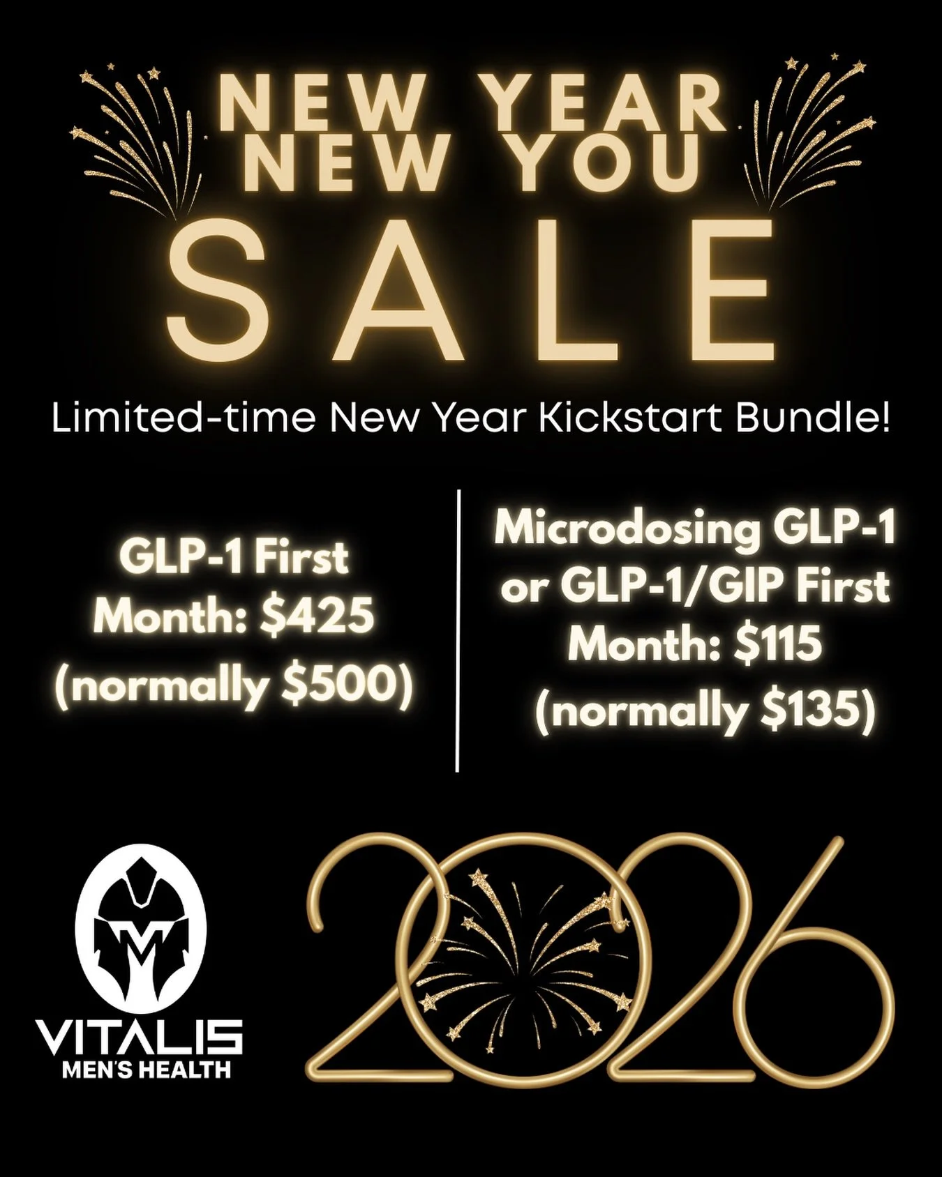 NEW YEAR &bull; NEW YOU+Kickstart your weight-loss journey
with our limited-time New Year Kickstart Bundle!
GLP-1 First
Month: $425 (normally $500)
Microdosing GLP-1 or GLP-1/GIP:
$115 (normally $135) No commitment - just results. Your transformation
