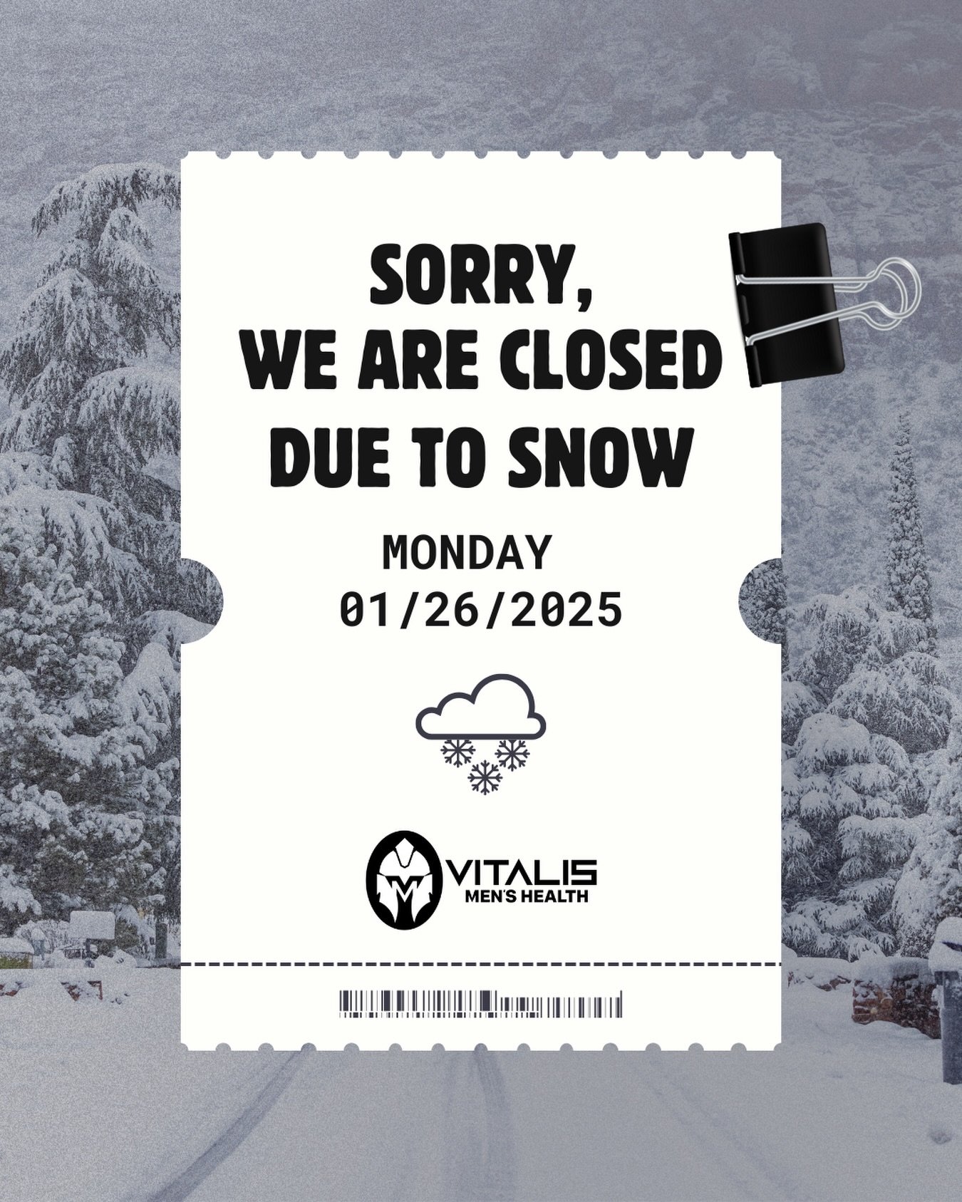 Due to inclement weather, Vitalis will be closed on Monday, January 26. We appreciate your understanding and look forward to seeing you soon.